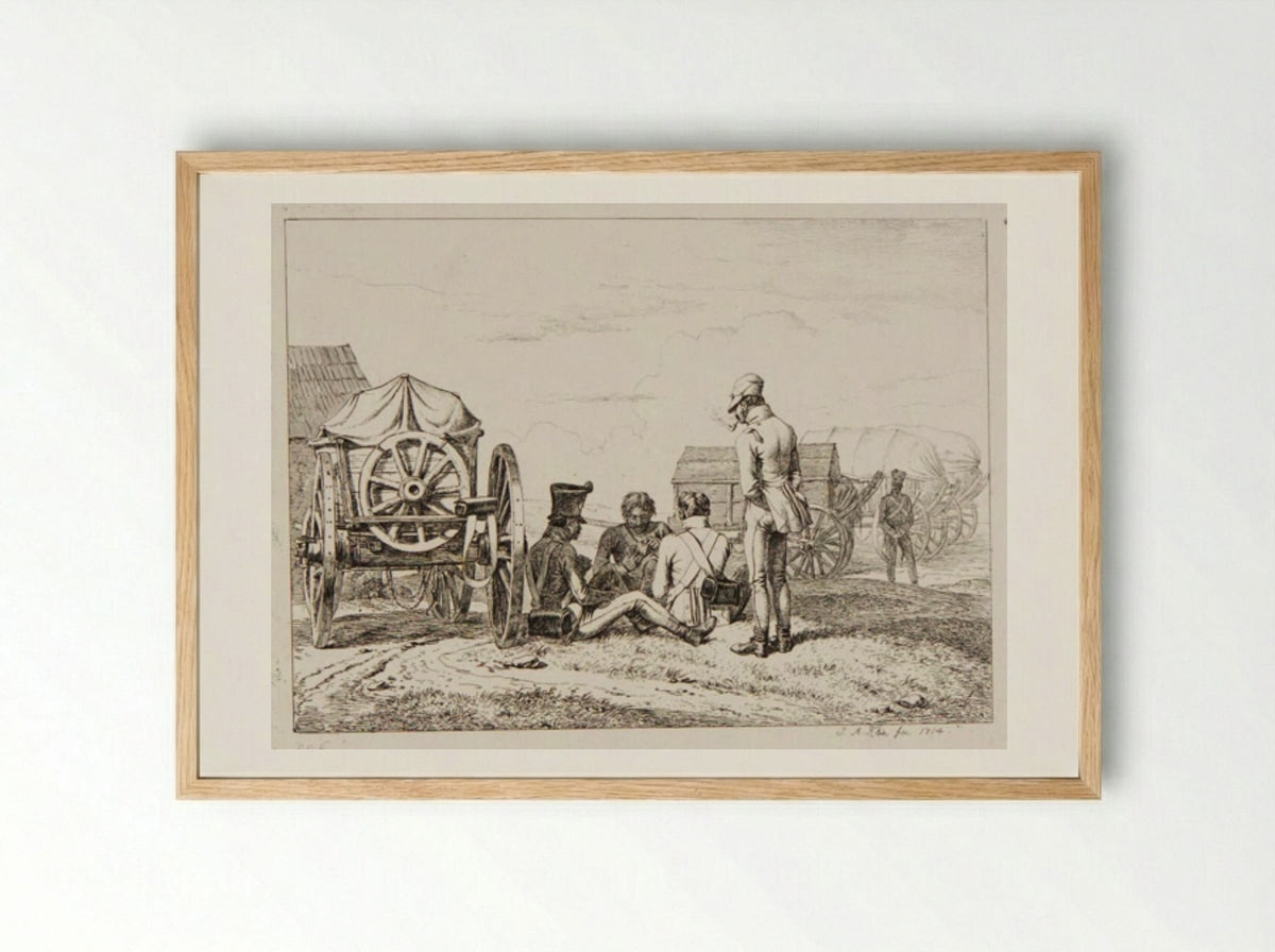 Soldiers Playing a Game of Cards - Johann Adam Klein - Framed Print Wood