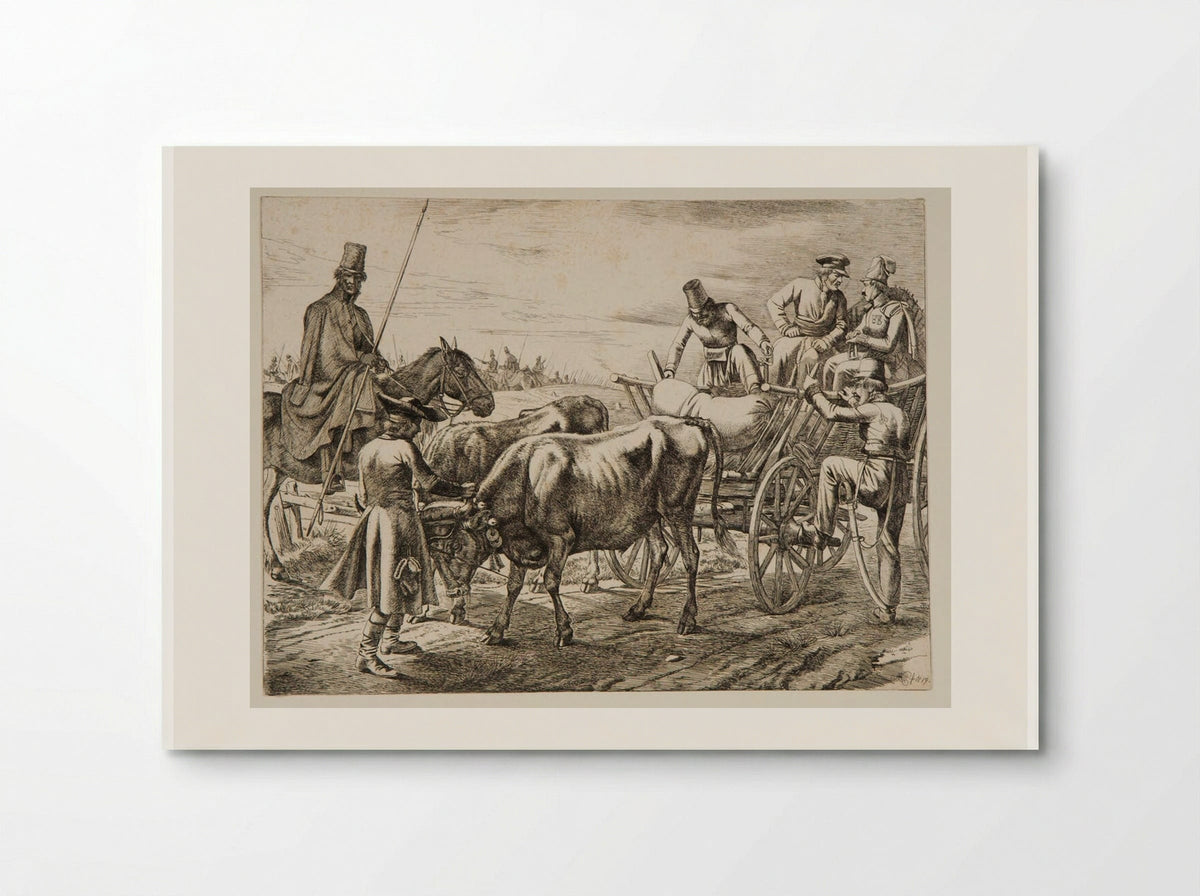 Soldiers with Two Oxen Pulling a Wagon - Johann Adam Klein - Poster