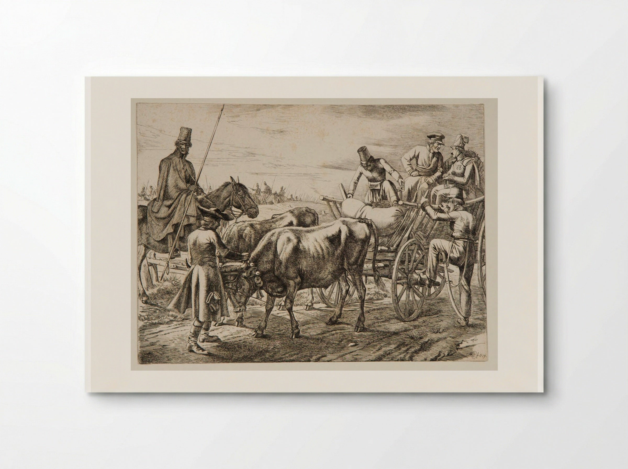 Soldiers with Two Oxen Pulling a Wagon - Johann Adam Klein - Poster