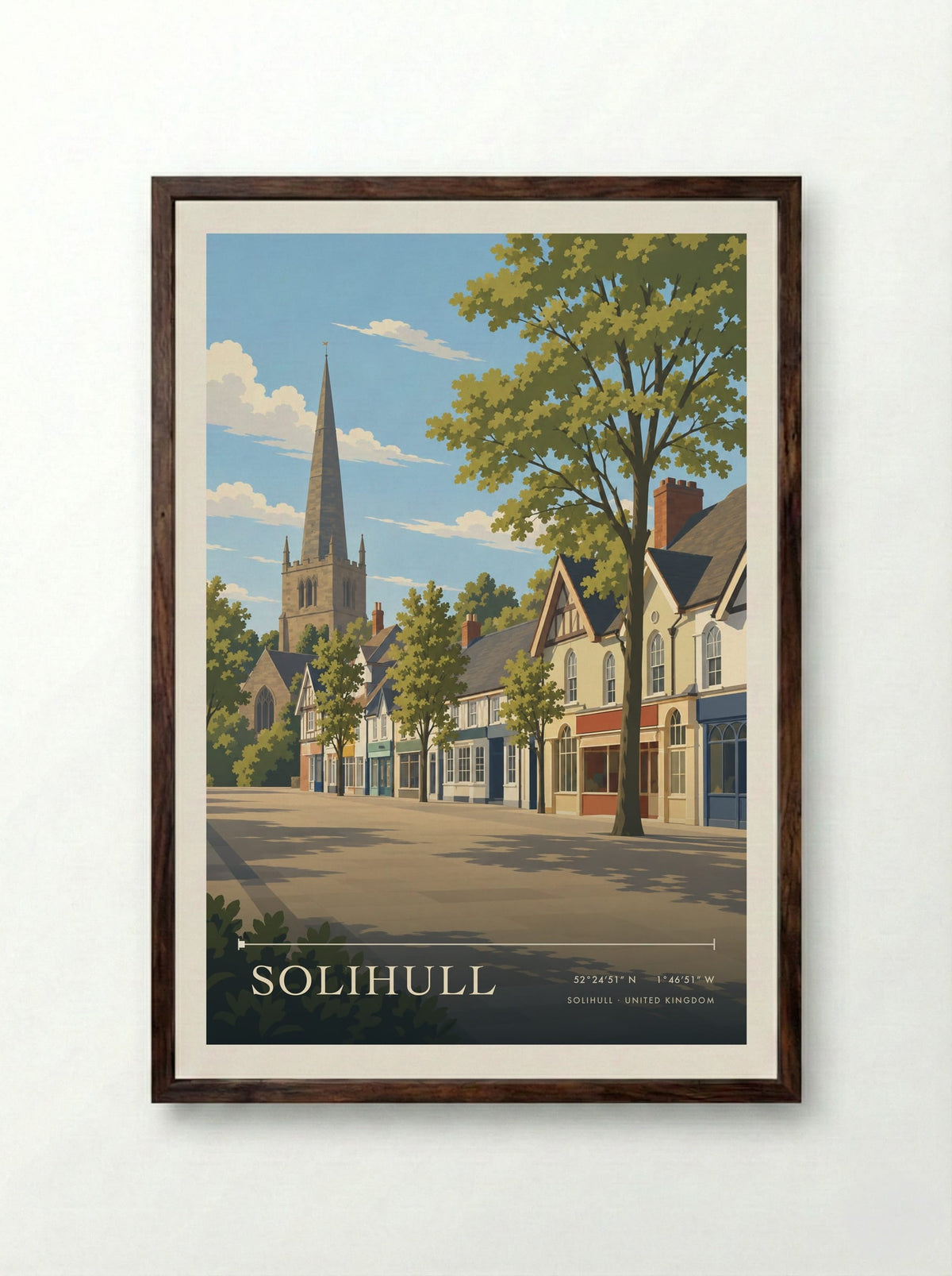 Solihull | Travel Poster - Framed Print Dark Wood