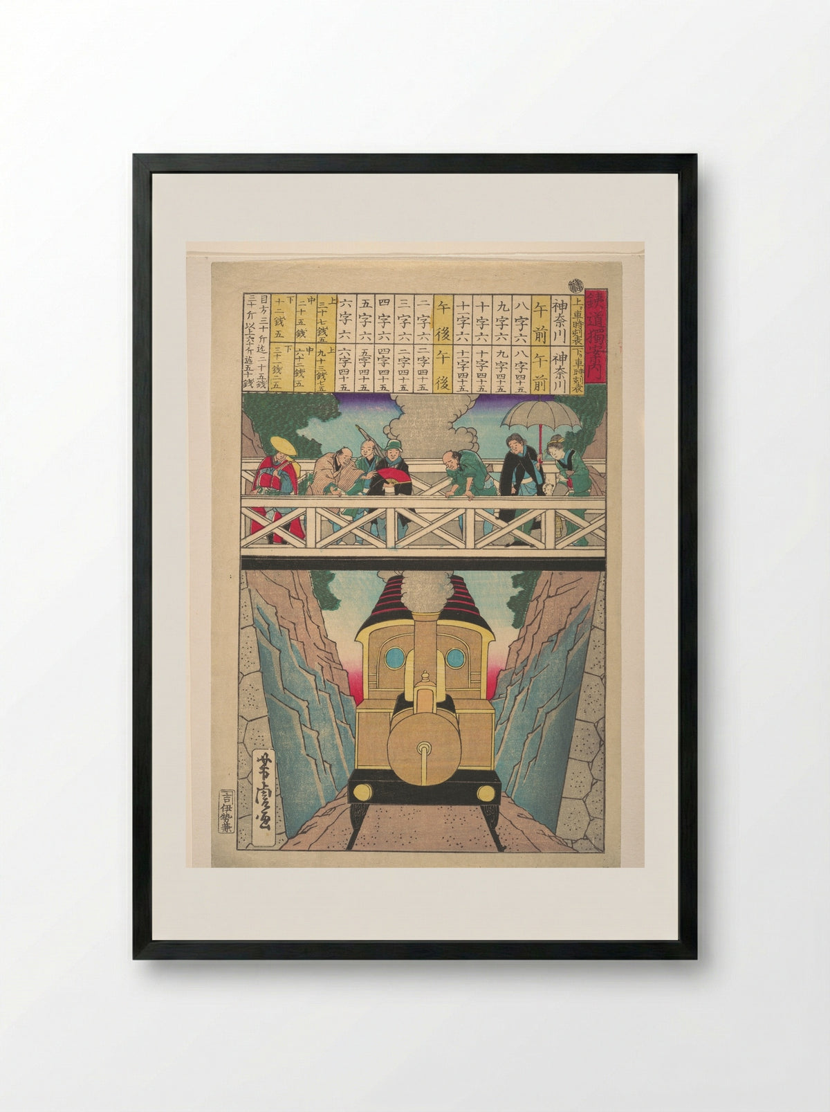 Solitary Traveler's Guide to Railway - Utagawa Yoshitora - Framed Print Black