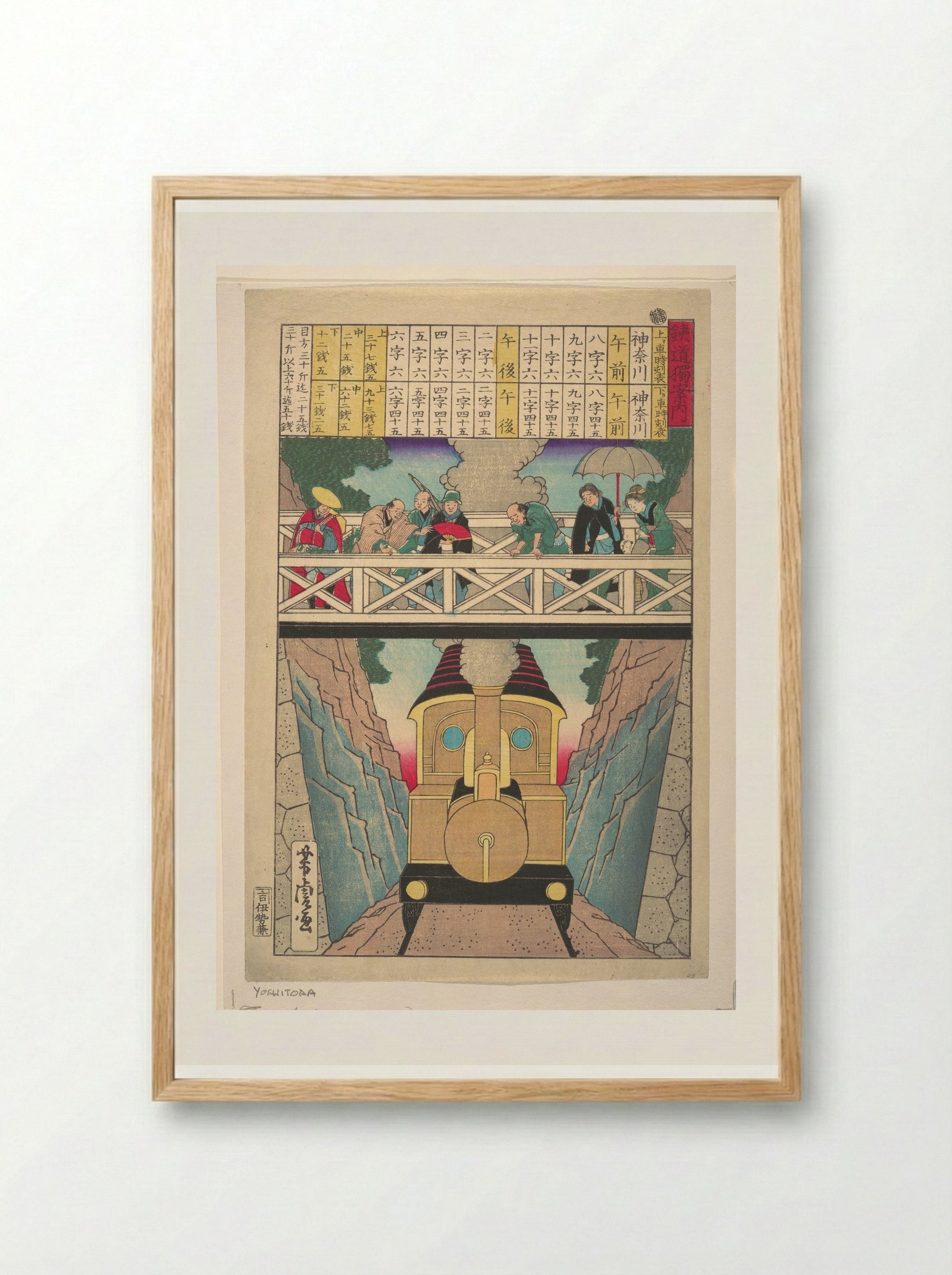 Solitary Traveler's Guide to Railway - Utagawa Yoshitora - Framed Print Wood