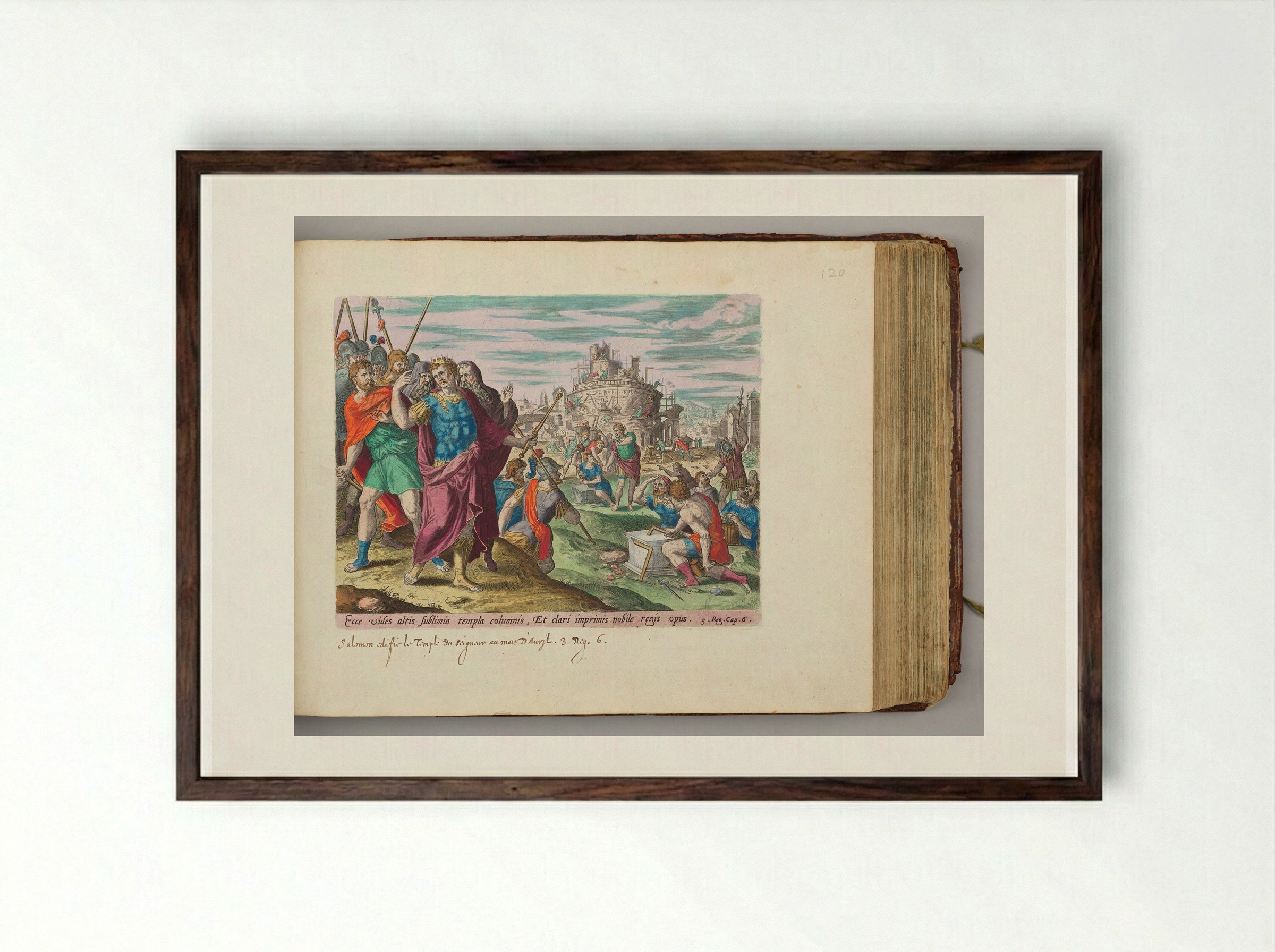 Solomon Building the Temple - Hans Collaert the Elder - Framed Print Dark Wood