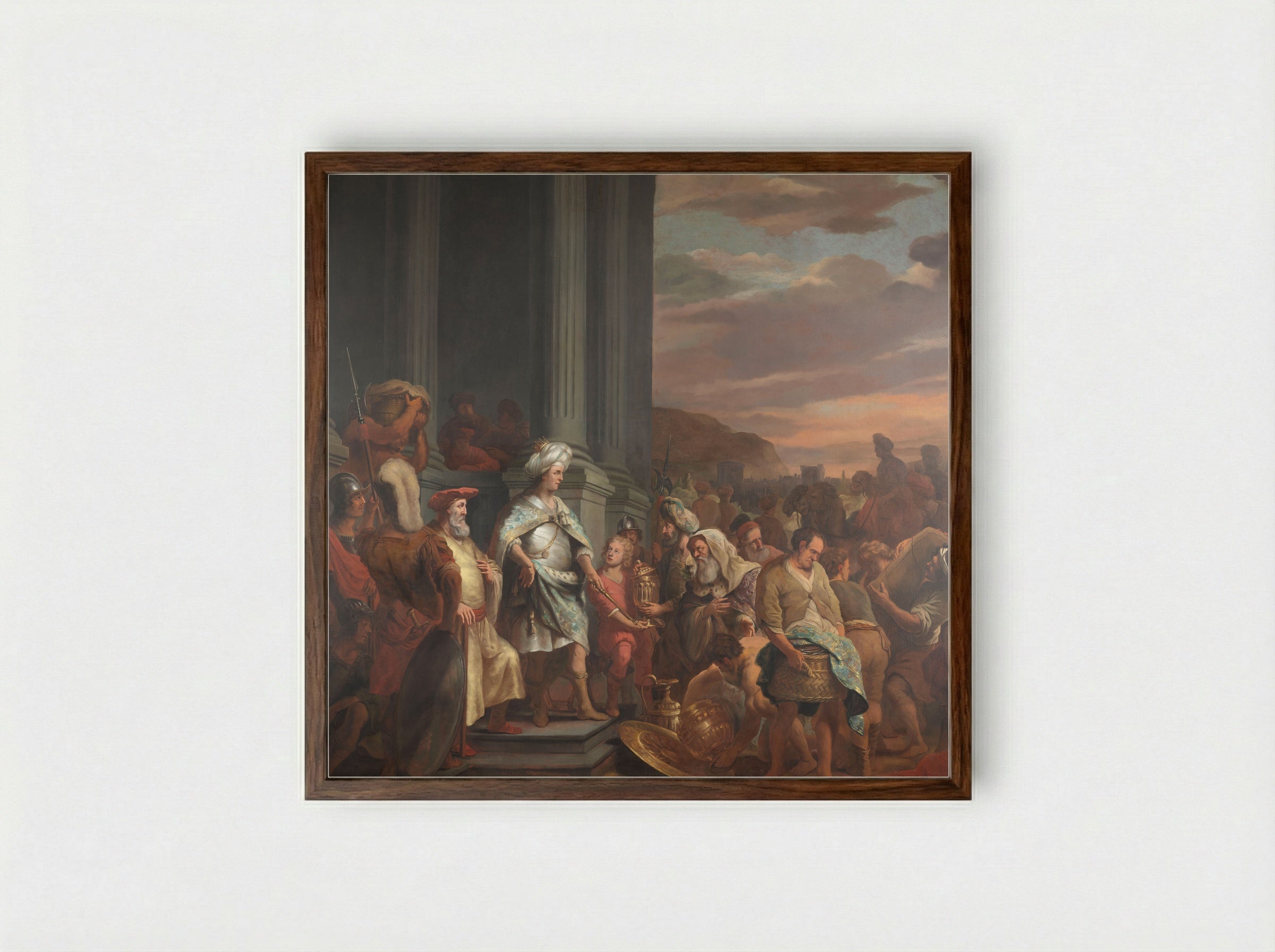 Solomon Receiving Gifts - Ferdinand Bol - Framed Print Dark Wood