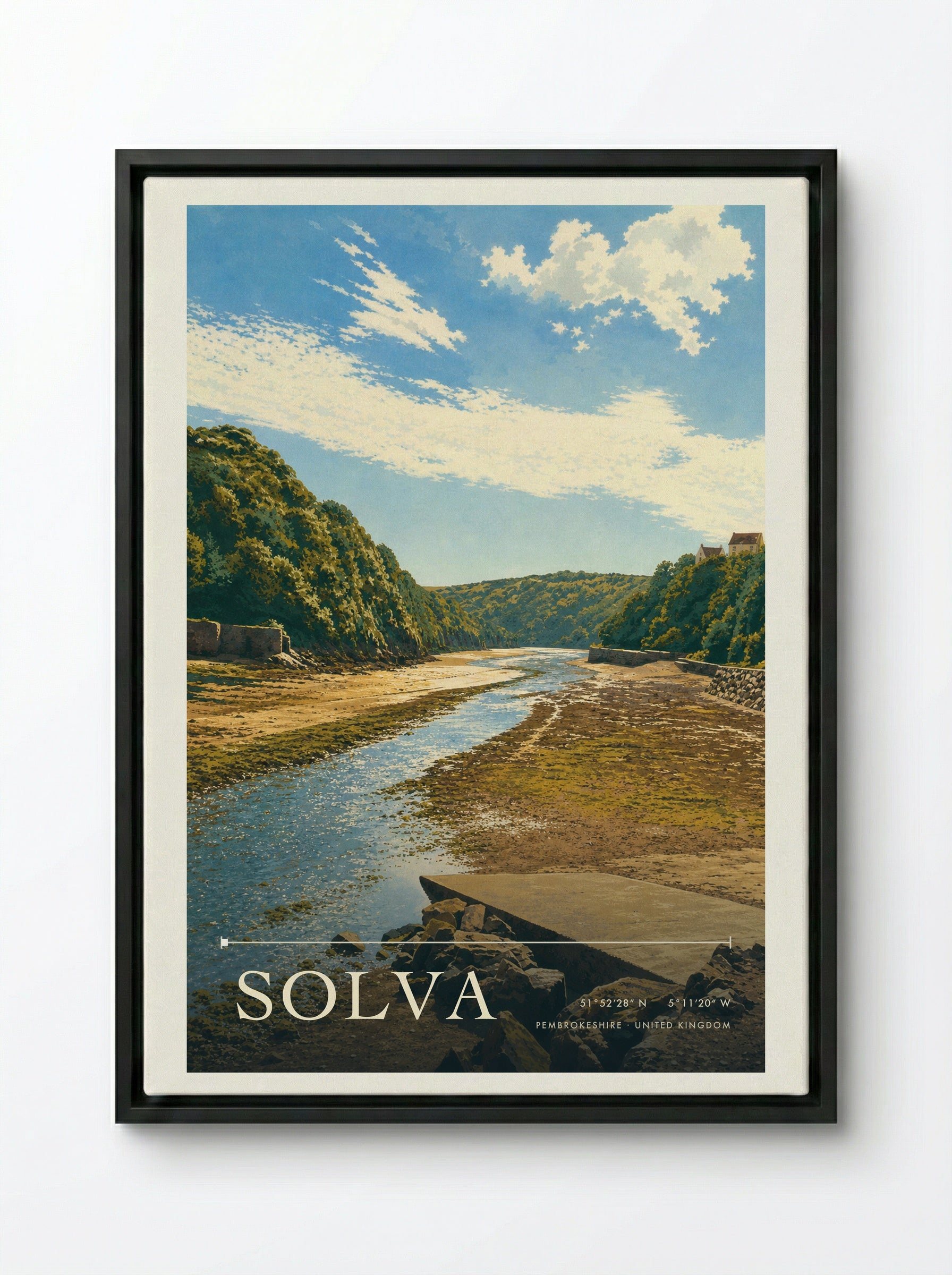 Solva Pembrokeshire United Kingdom Travel Poster - Framed Canvas Black