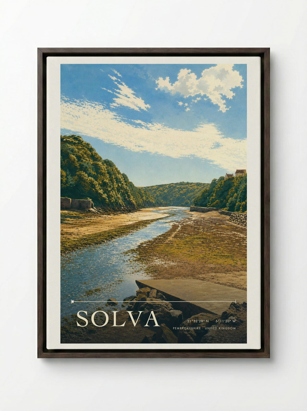 Solva Pembrokeshire United Kingdom Travel Poster - Framed Canvas Dark Wood
