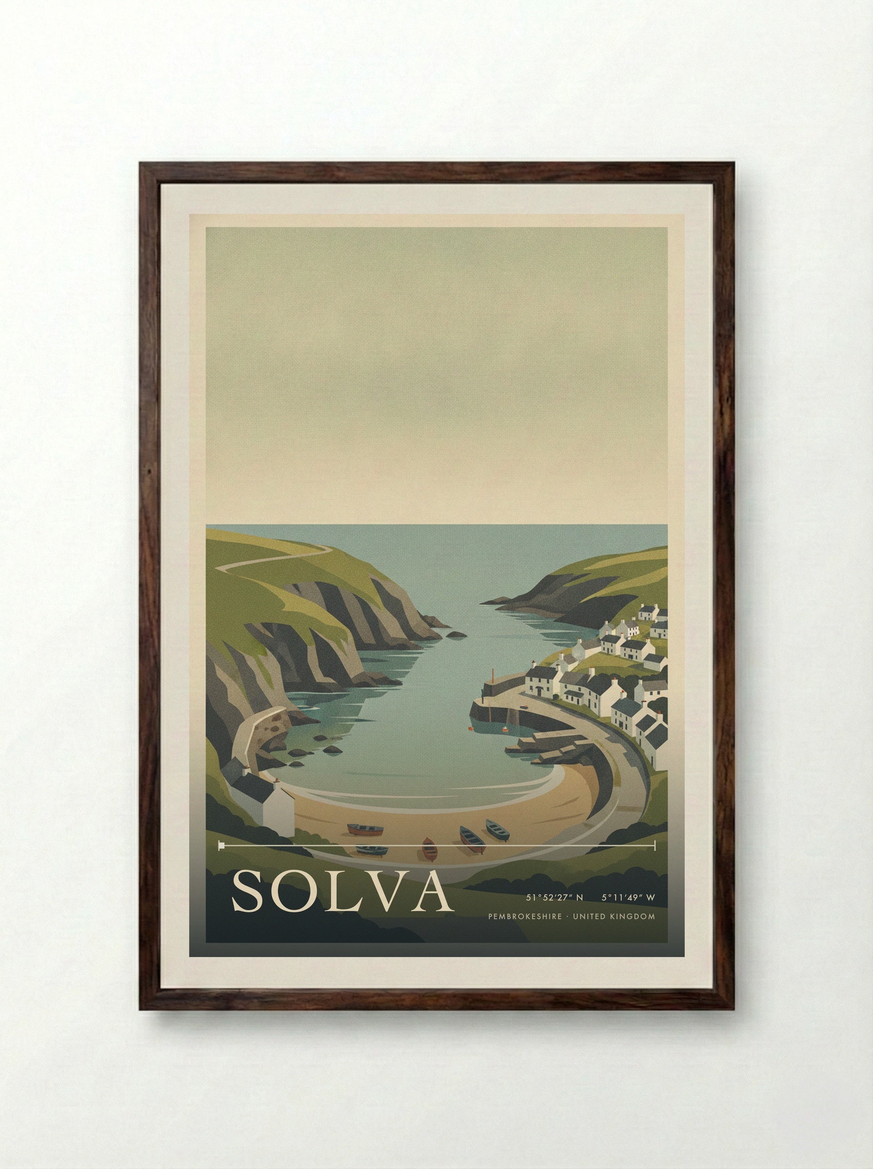 Solva Pembrokeshire United Kingdom Travel Poster - Framed Print Dark Wood
