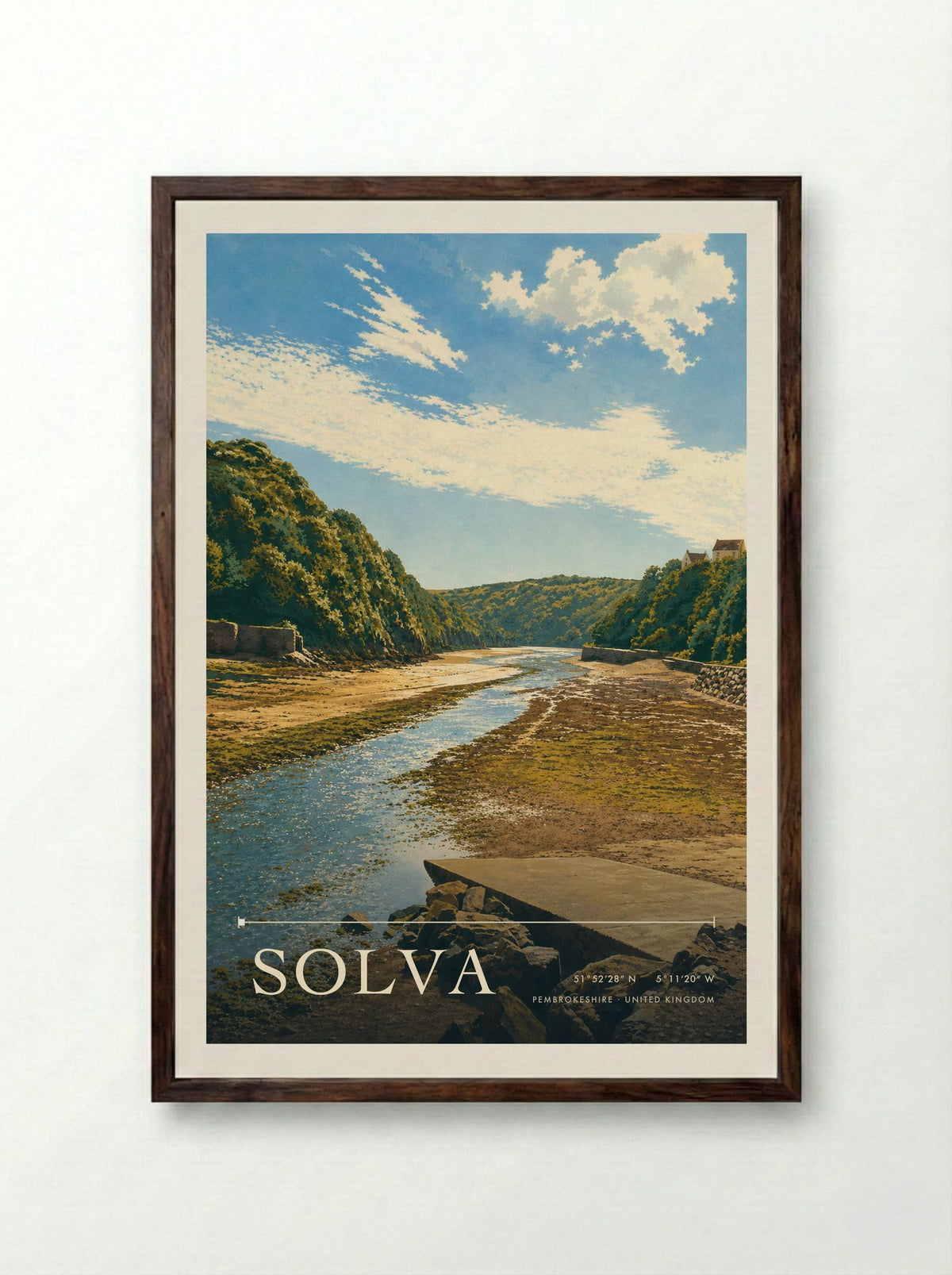 Solva Pembrokeshire United Kingdom Travel Poster - Framed Print Dark Wood