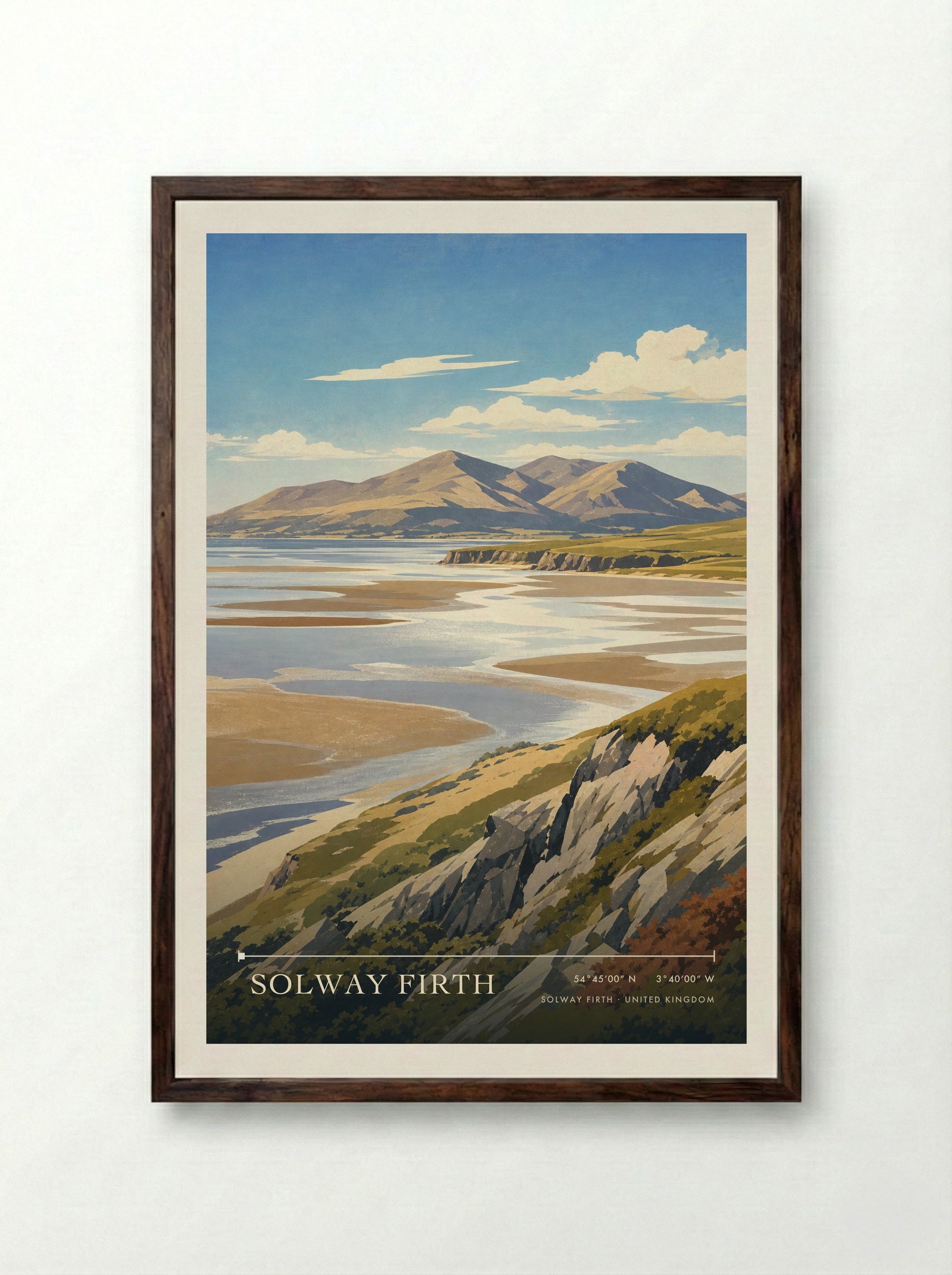 Solway Firth United Kingdom Travel Poster - Framed Print Dark Wood