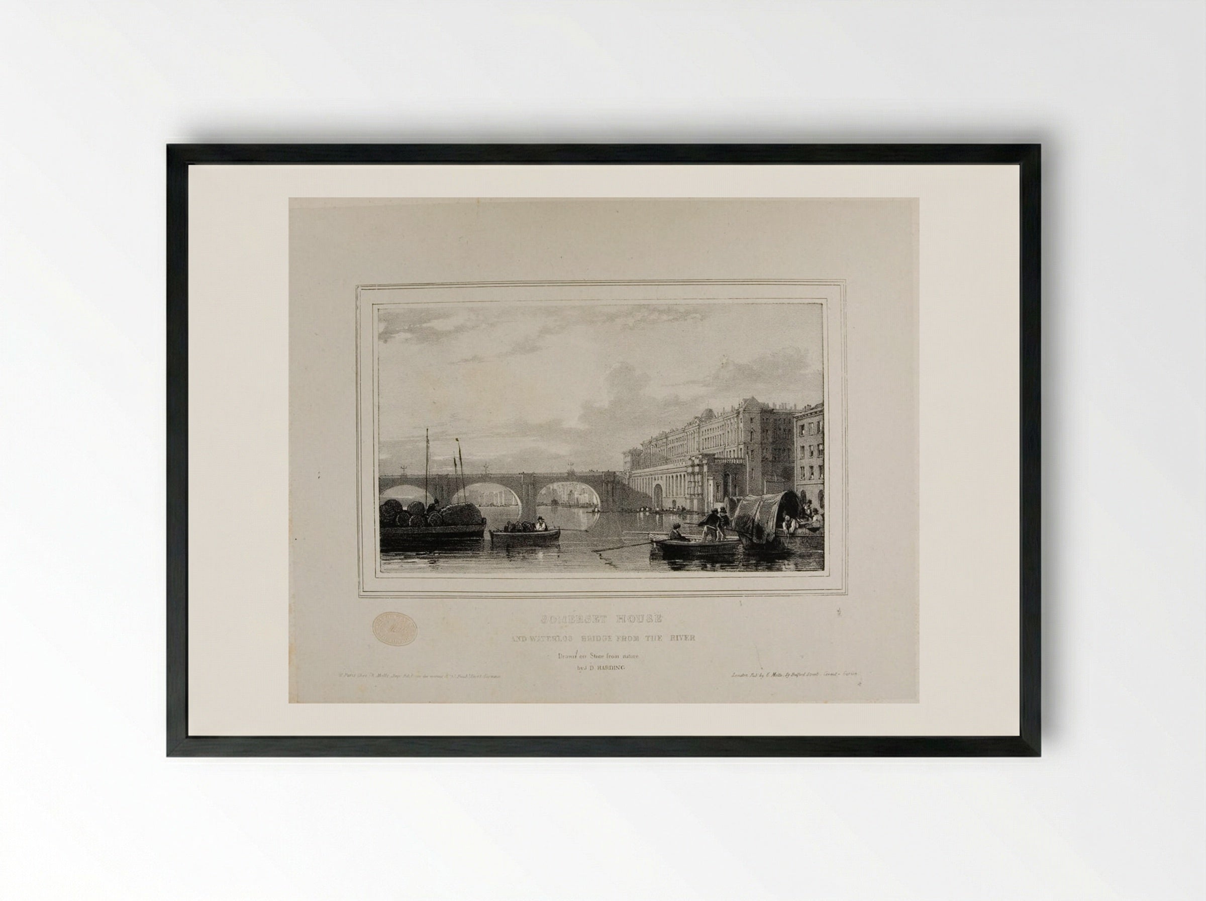Somerset House and the Waterloo Bridge from the River - James Duffield Harding - Framed Print Black