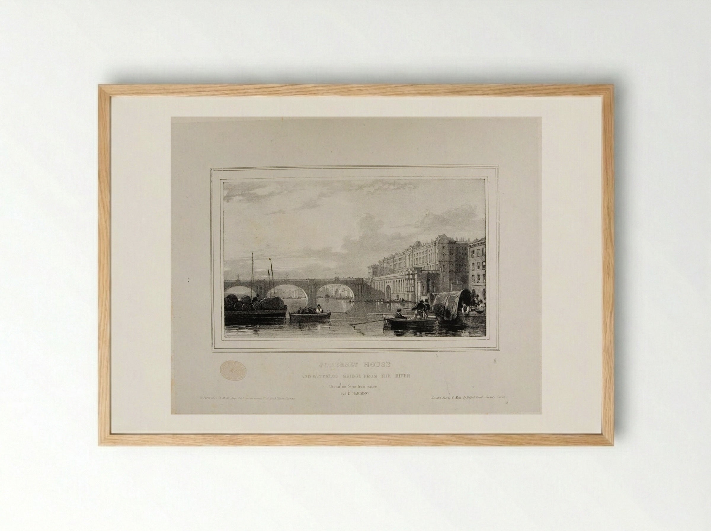 Somerset House and the Waterloo Bridge from the River - James Duffield Harding - Framed Print Wood