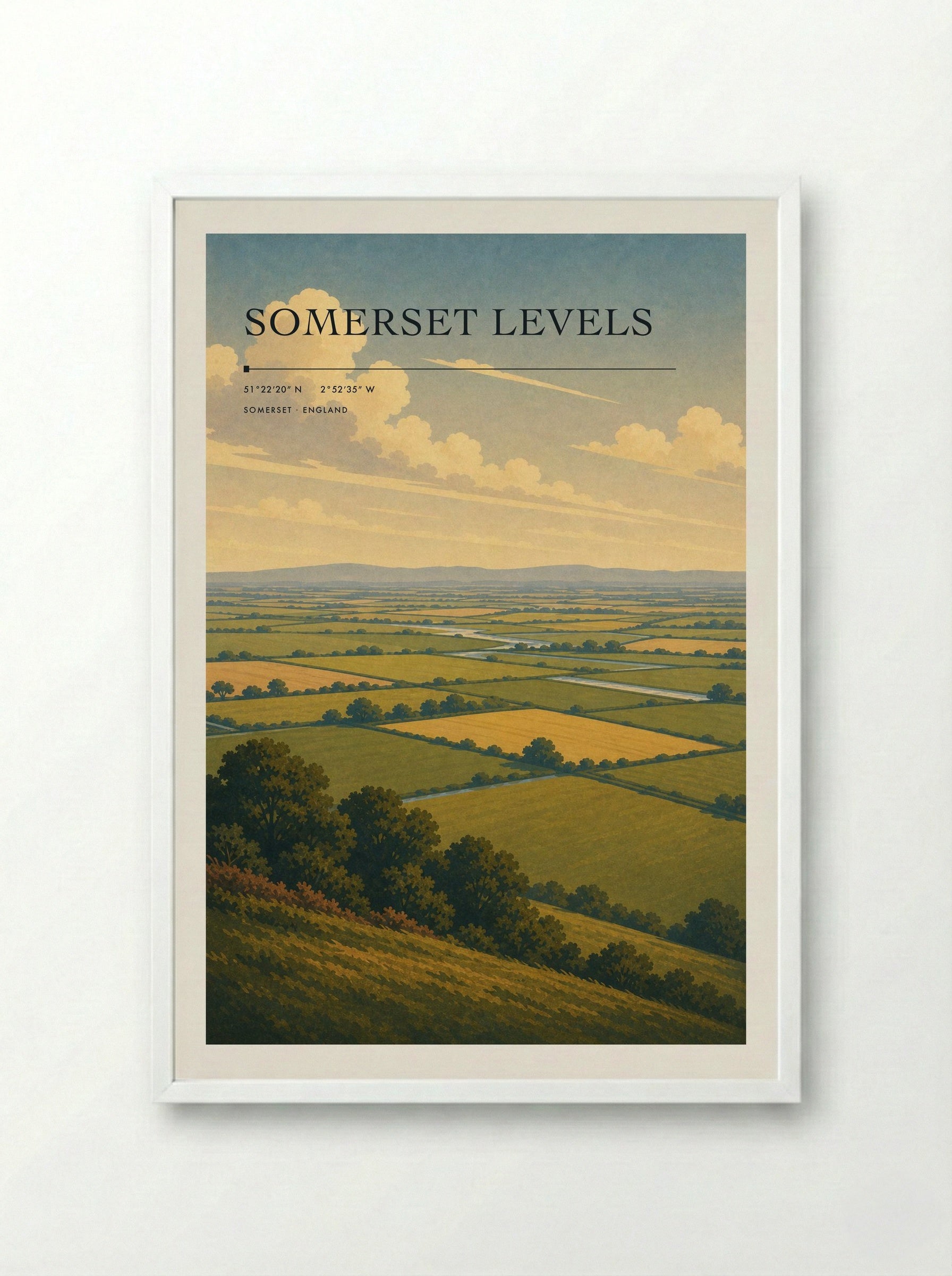 Somerset Levels England Travel Poster - Framed Print White