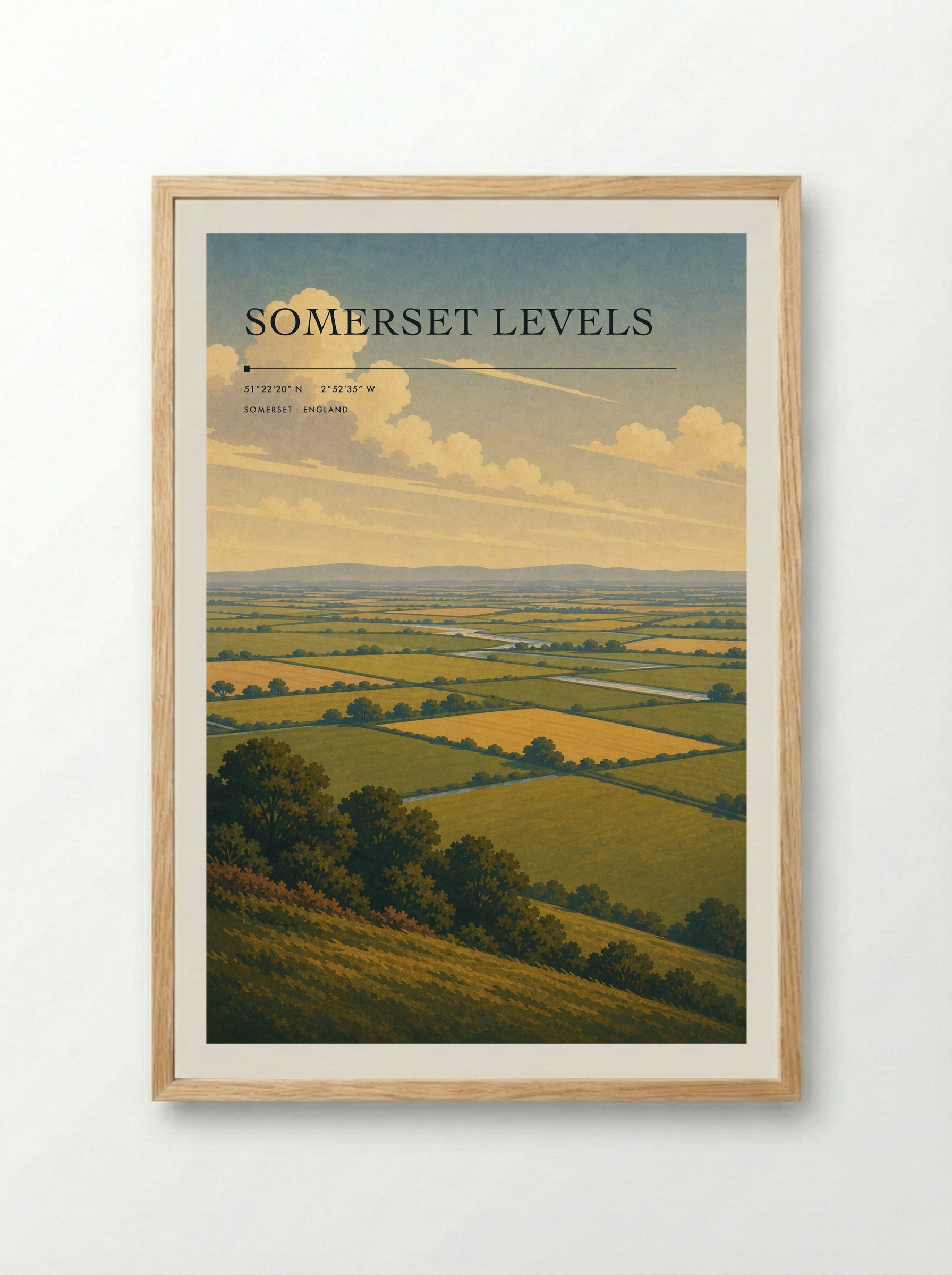 Somerset Levels England Travel Poster - Framed Print Wood