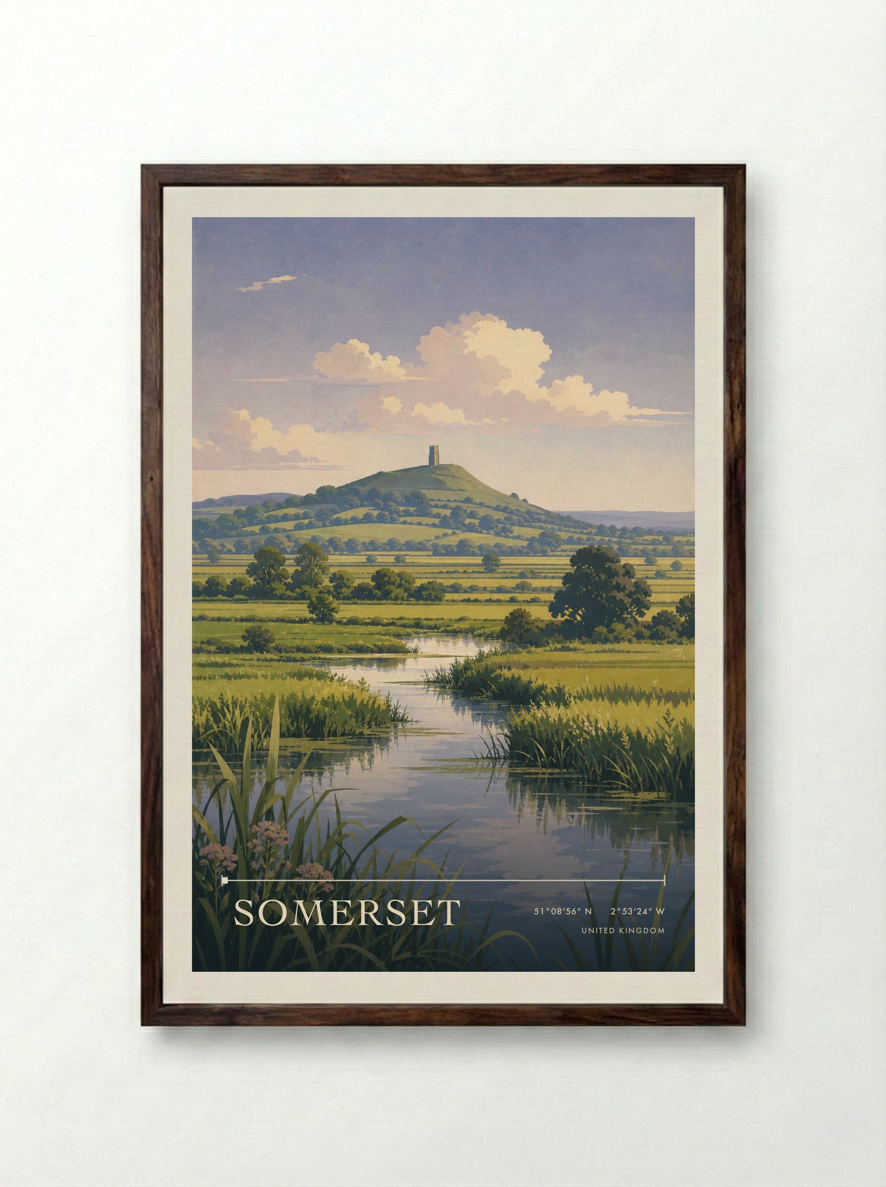 Somerset United Kingdom Travel Poster - Framed Print Dark Wood