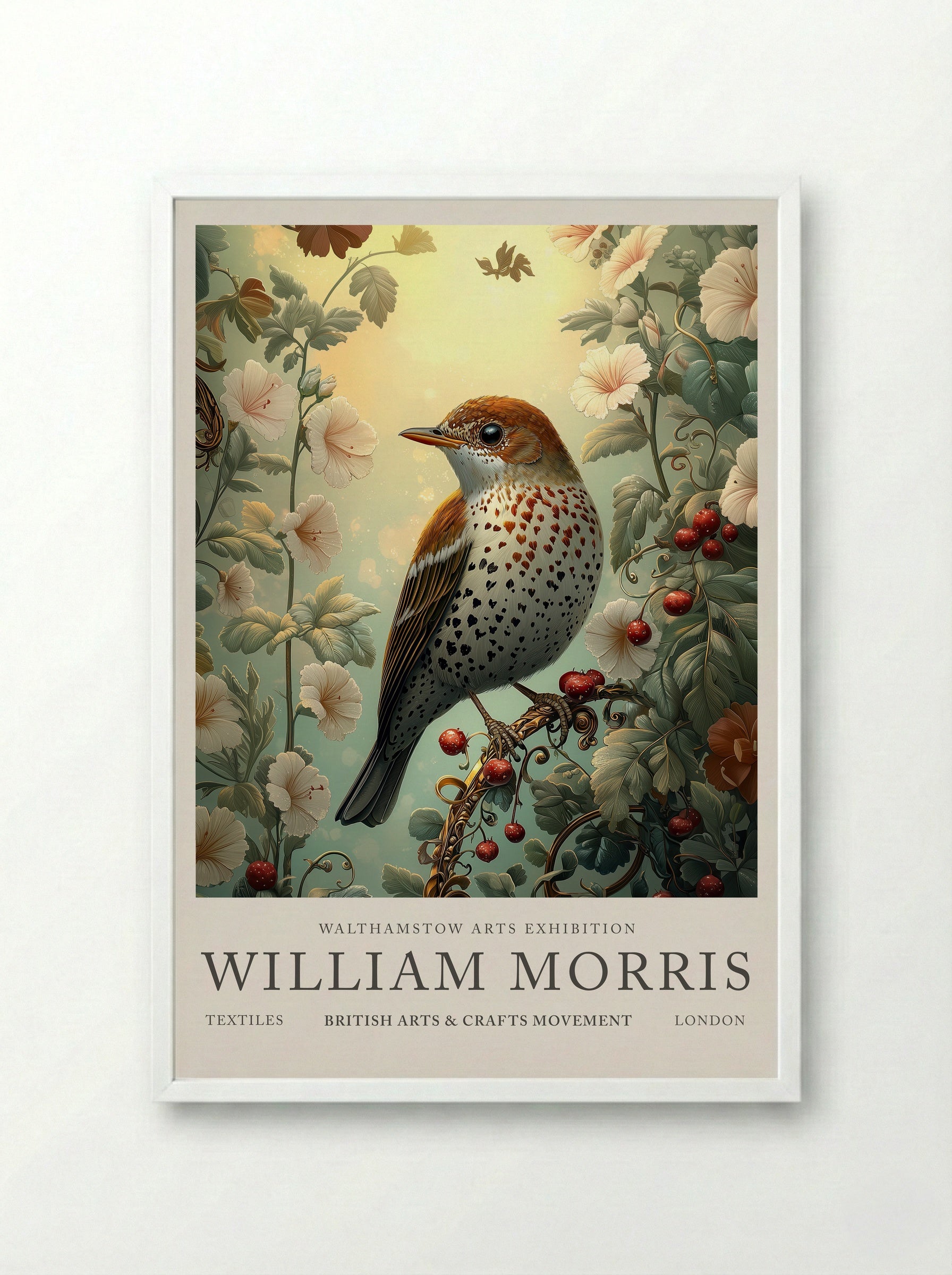 Song Thrush Whisper - William Morris - Framed Print White
