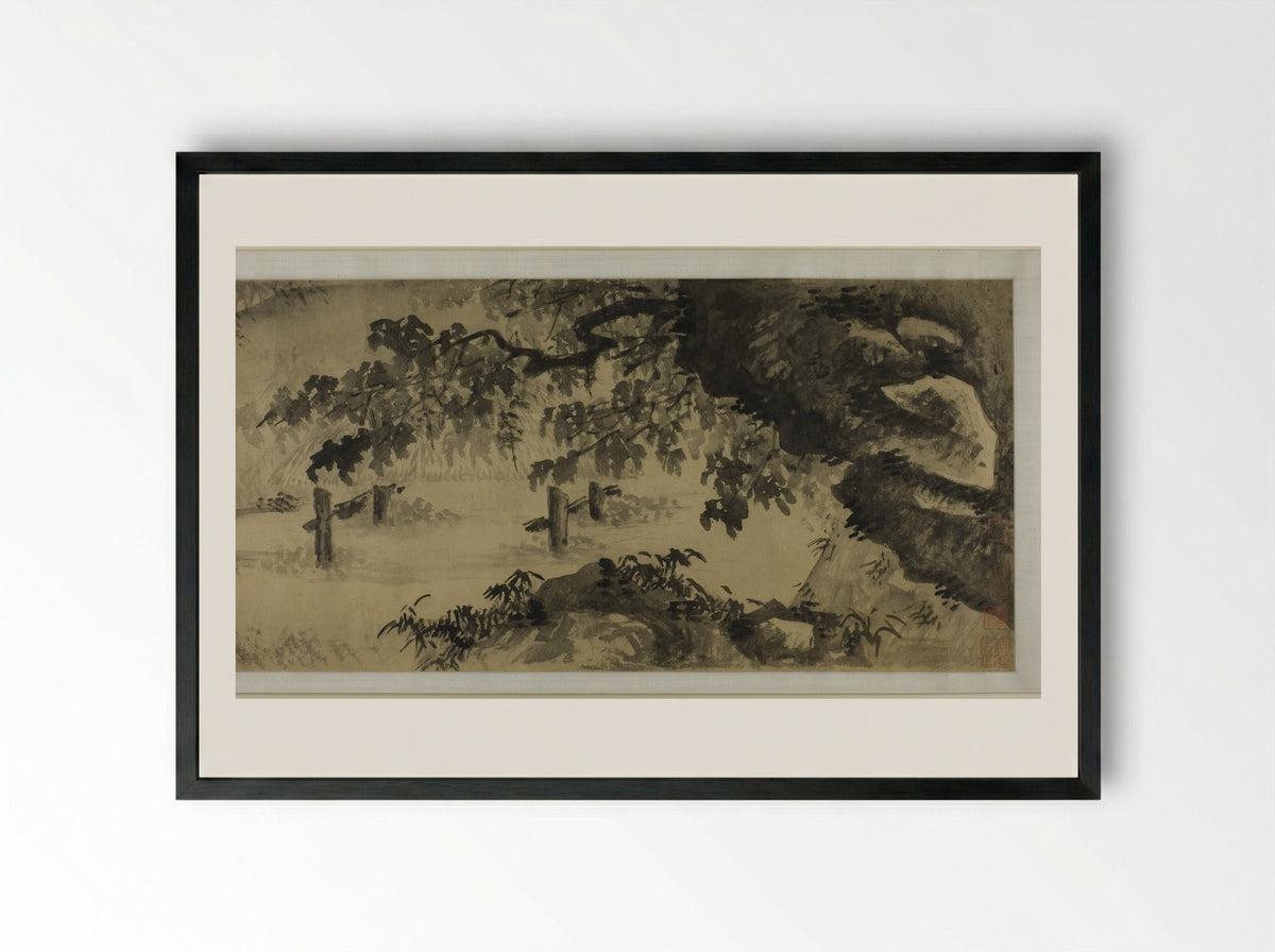 Song of a Fisherman - Wang Wen - Framed Print Black