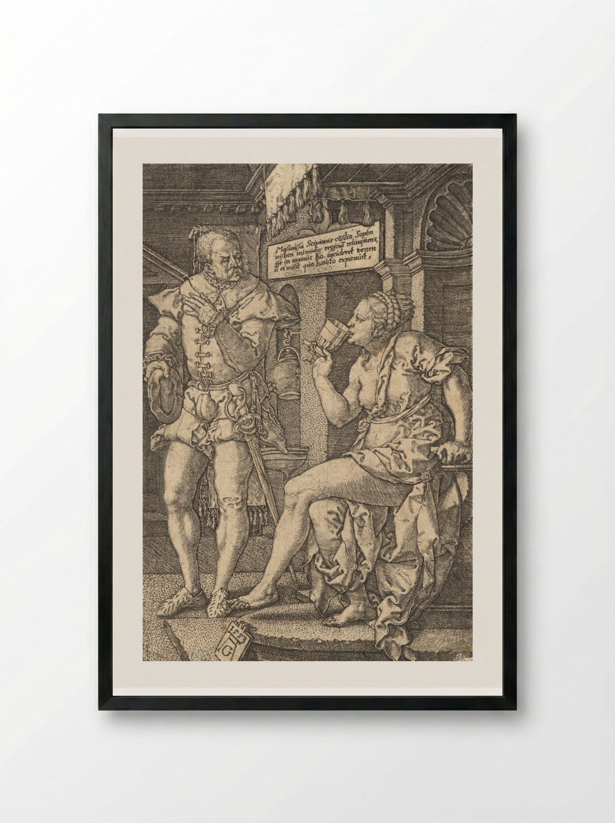 Sophonisba Drinking Poison - Heinrich Aldegrever - Framed Print Black