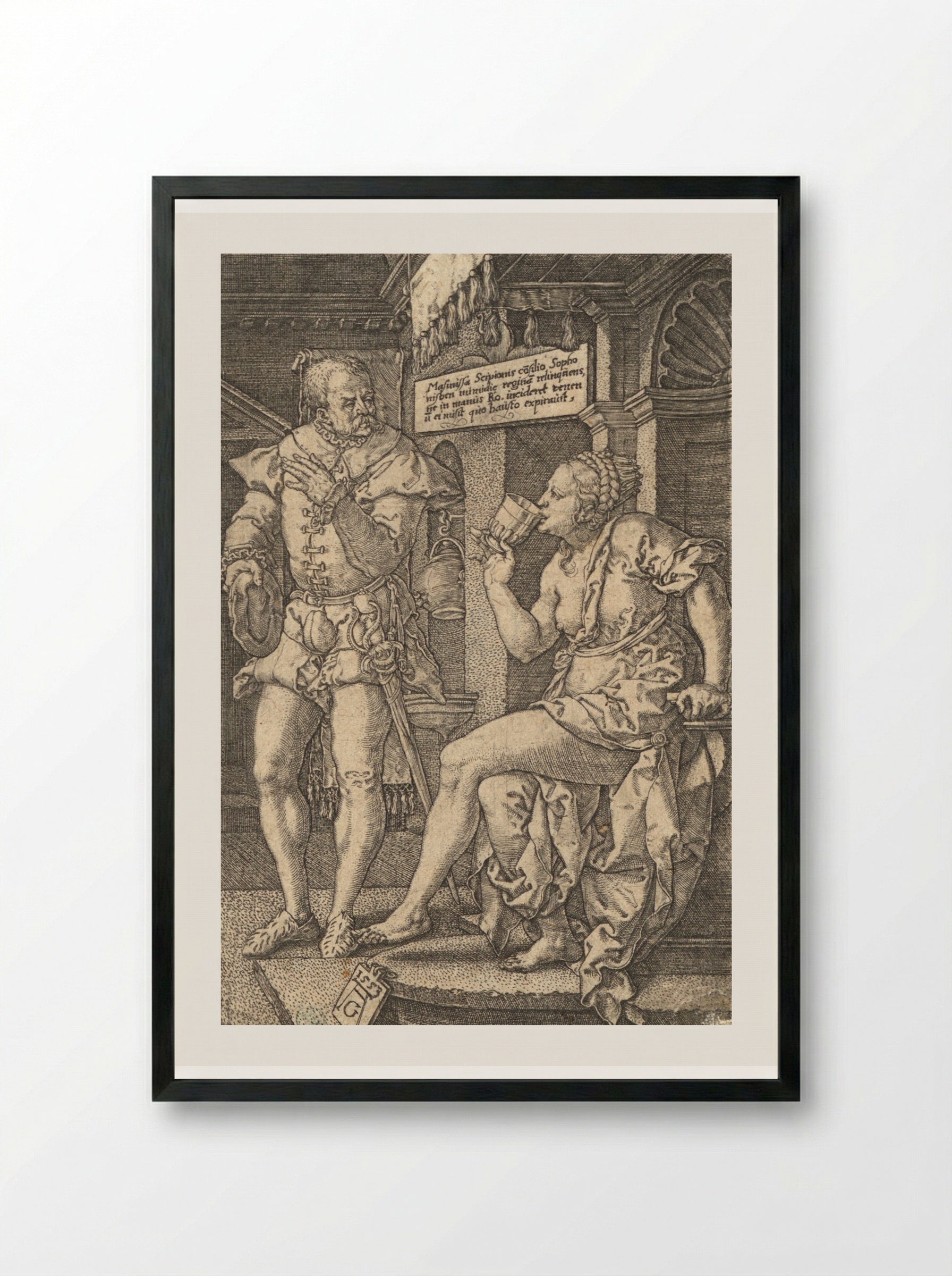 Sophonisba Drinking Poison - Heinrich Aldegrever - Framed Print Black