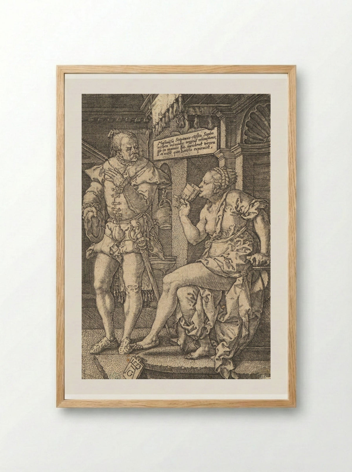 Sophonisba Drinking Poison - Heinrich Aldegrever - Framed Print Wood