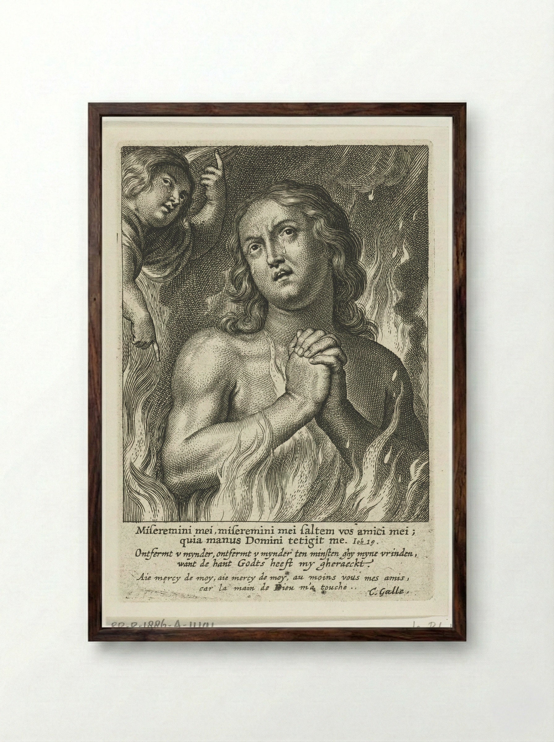 Soul in Purgatory Praying for Mercy - Schelte Adamsz. Bolswert - Framed Print Dark Wood
