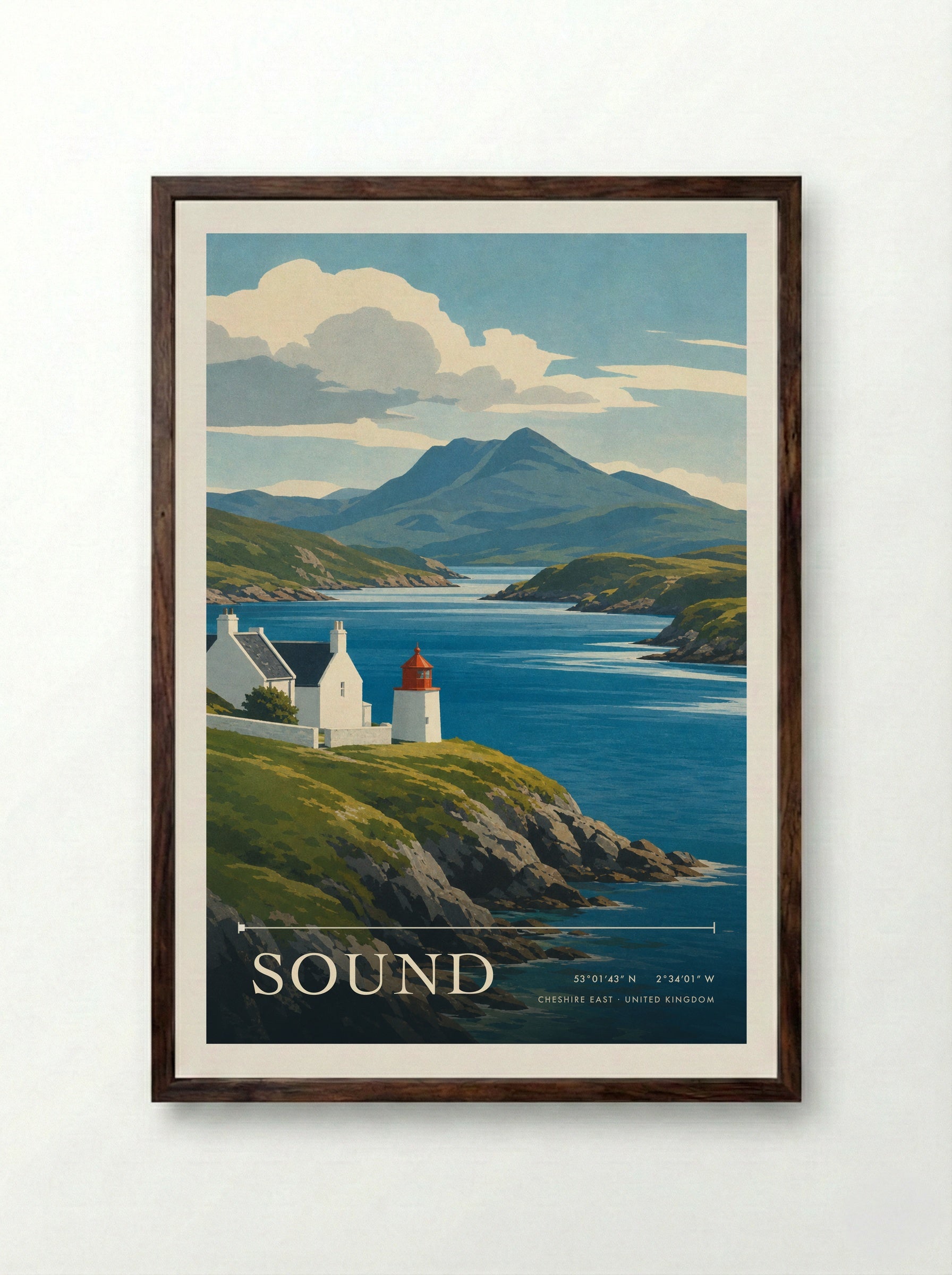 Sound Cheshire East United Kingdom Travel Poster - Framed Print Dark Wood