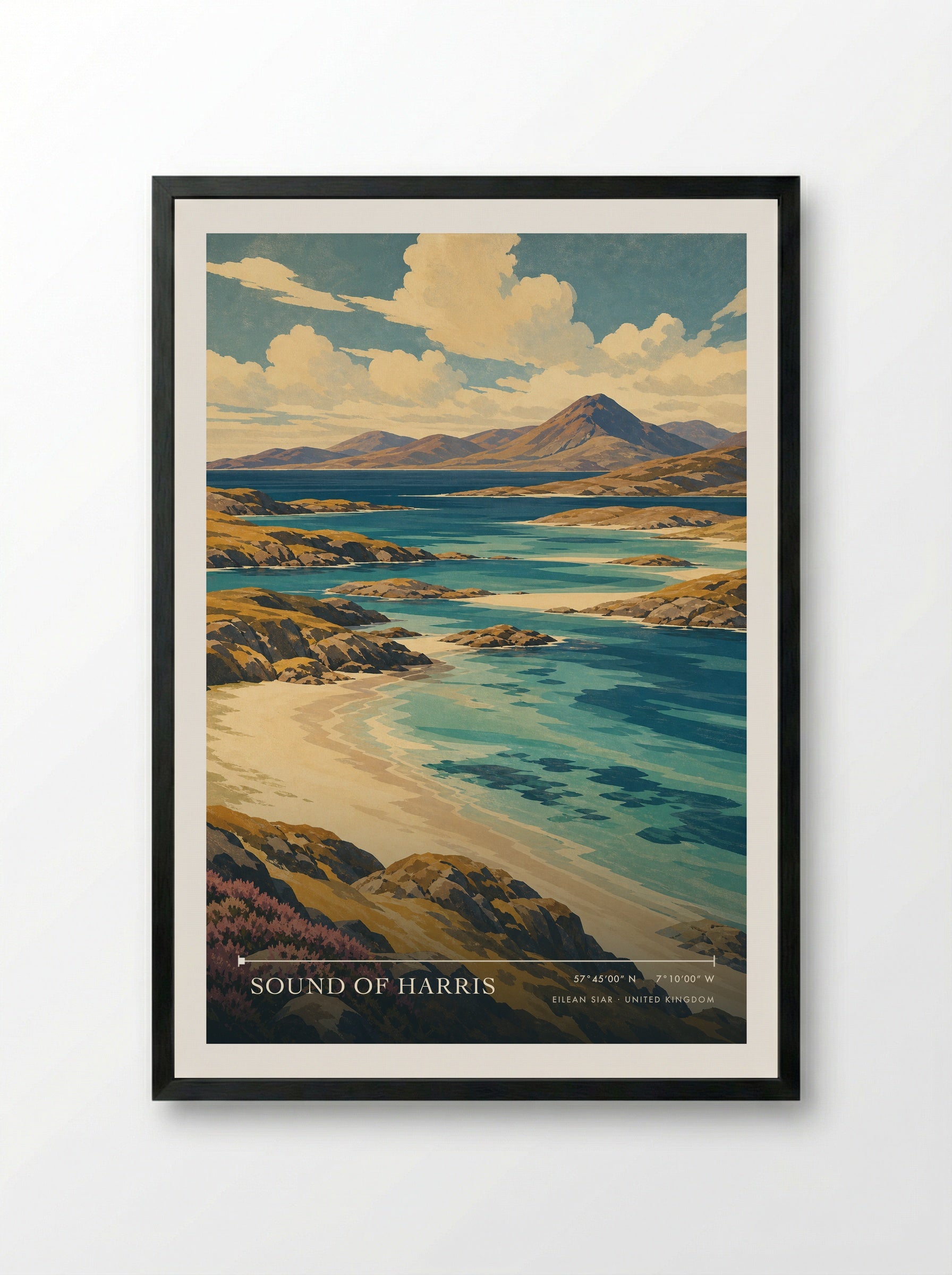 Sound of Harris Eilean Siar United Kingdom Travel Poster - Framed Print Black
