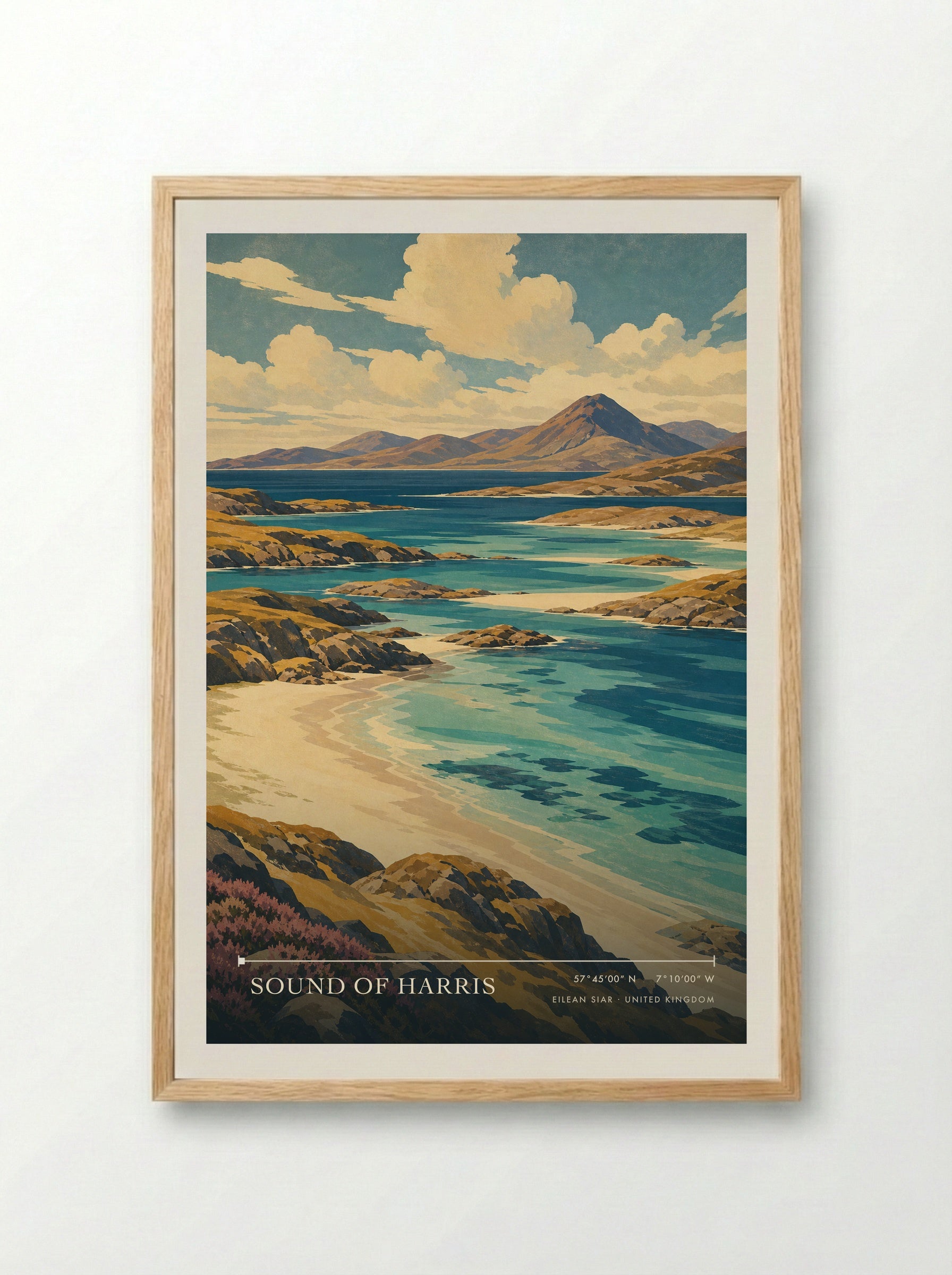 Sound of Harris Eilean Siar United Kingdom Travel Poster - Framed Print Wood