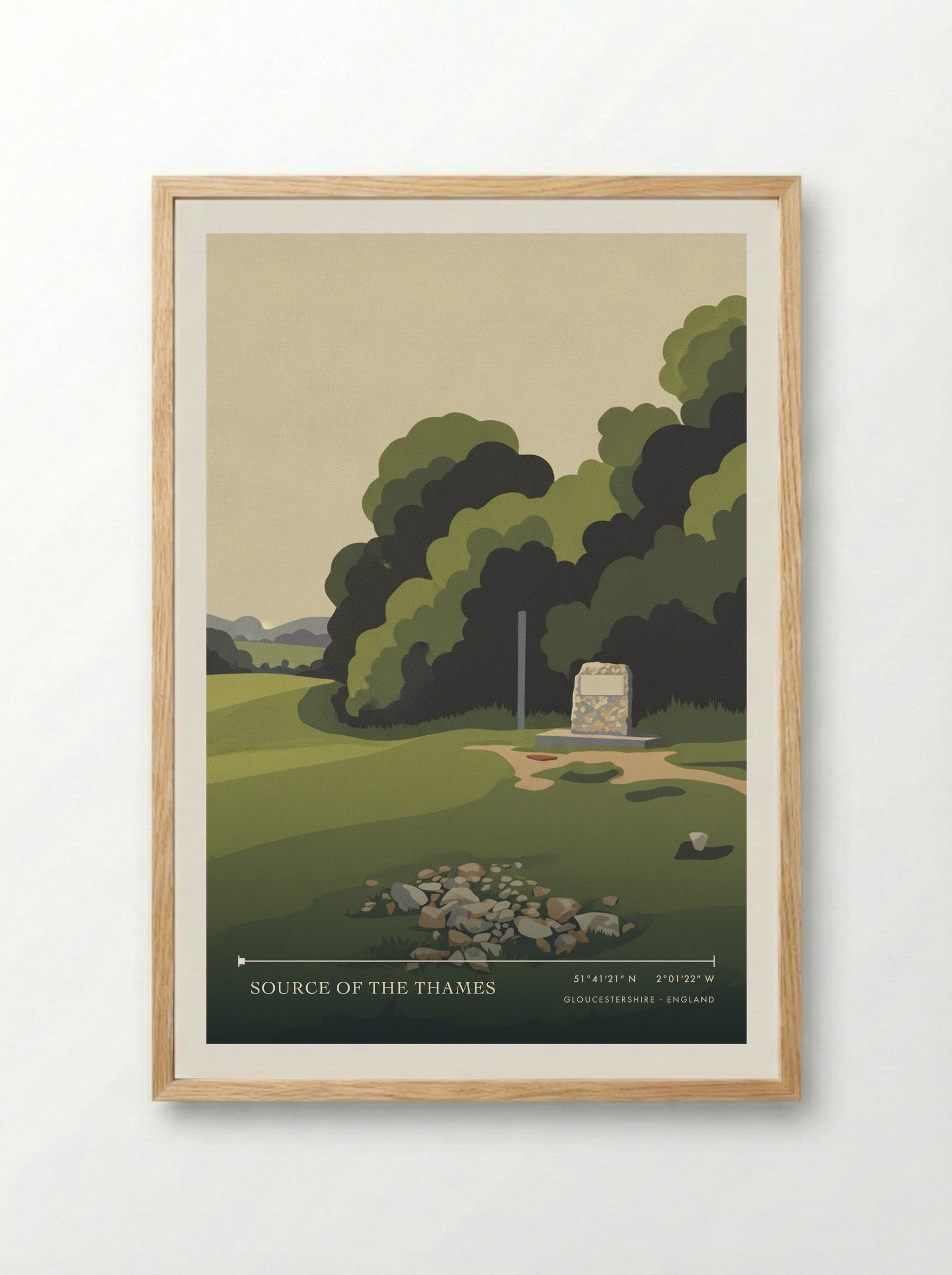 Source of the Thames Gloucestershire England Travel Poster - Framed Print Wood