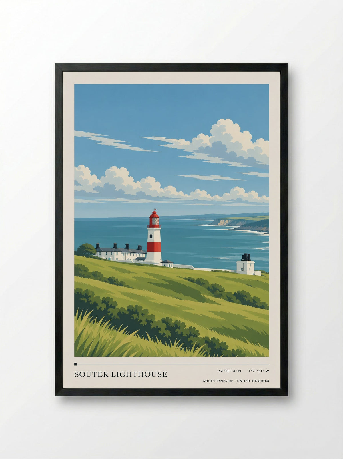 Souter Lighthouse, South Tyneside | Travel Poster - Framed Print Black