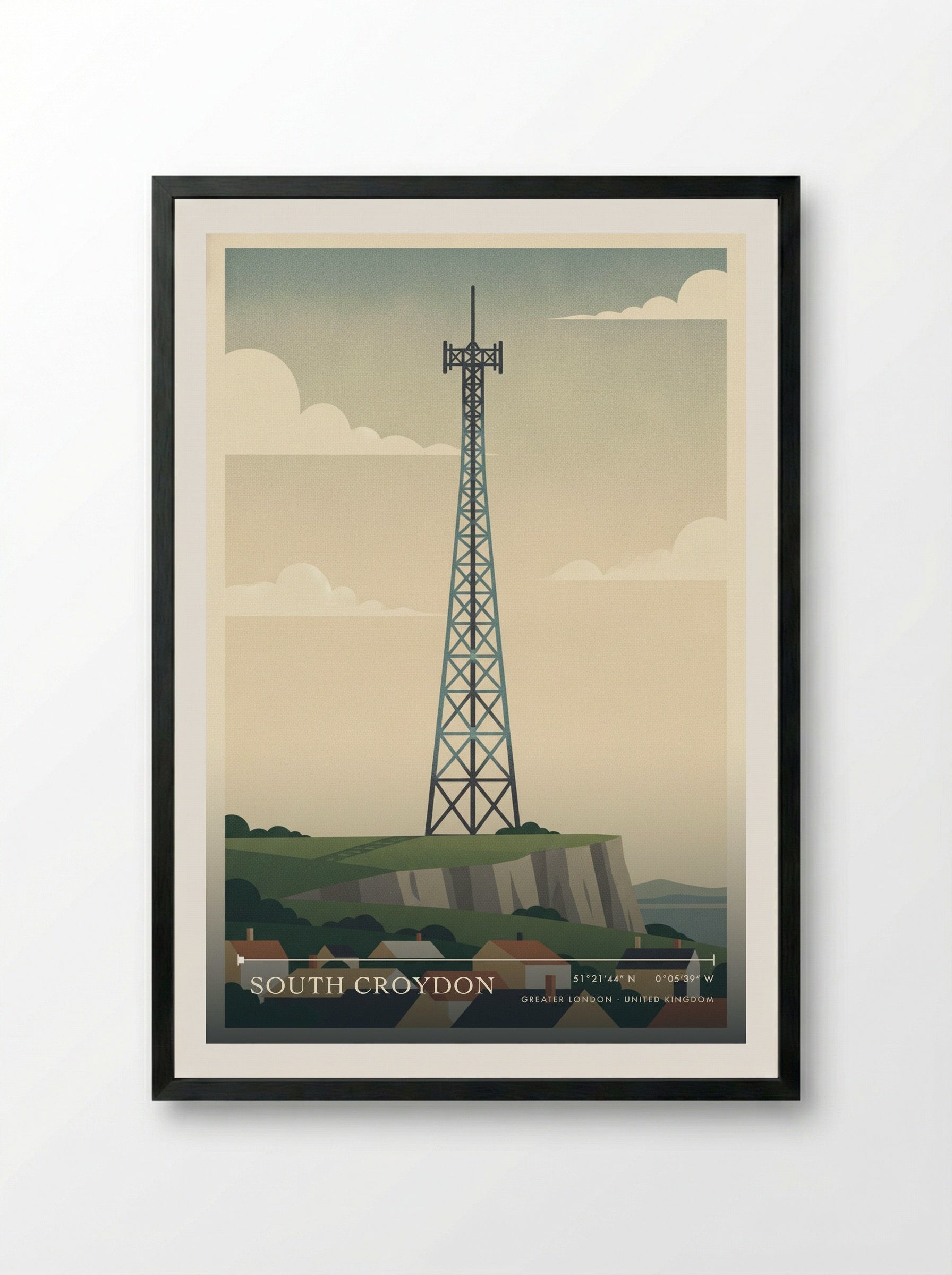 South Croydon Greater London United Kingdom Travel Poster - Framed Print Black