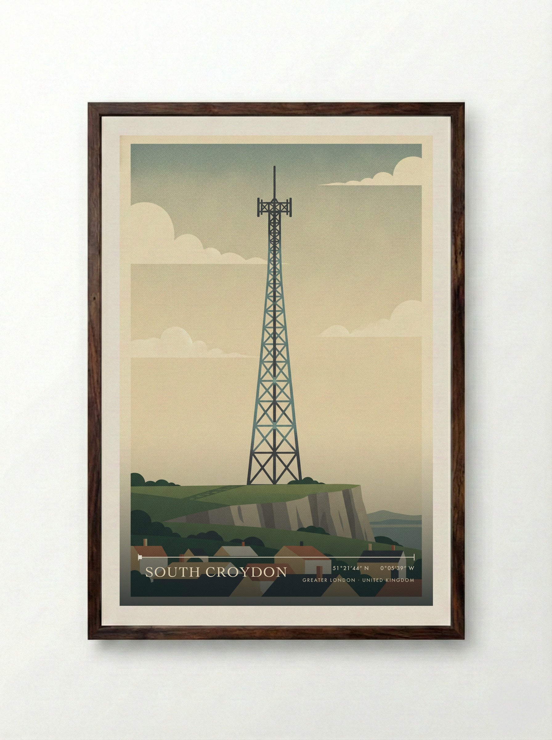 South Croydon Greater London United Kingdom Travel Poster - Framed Print Dark Wood