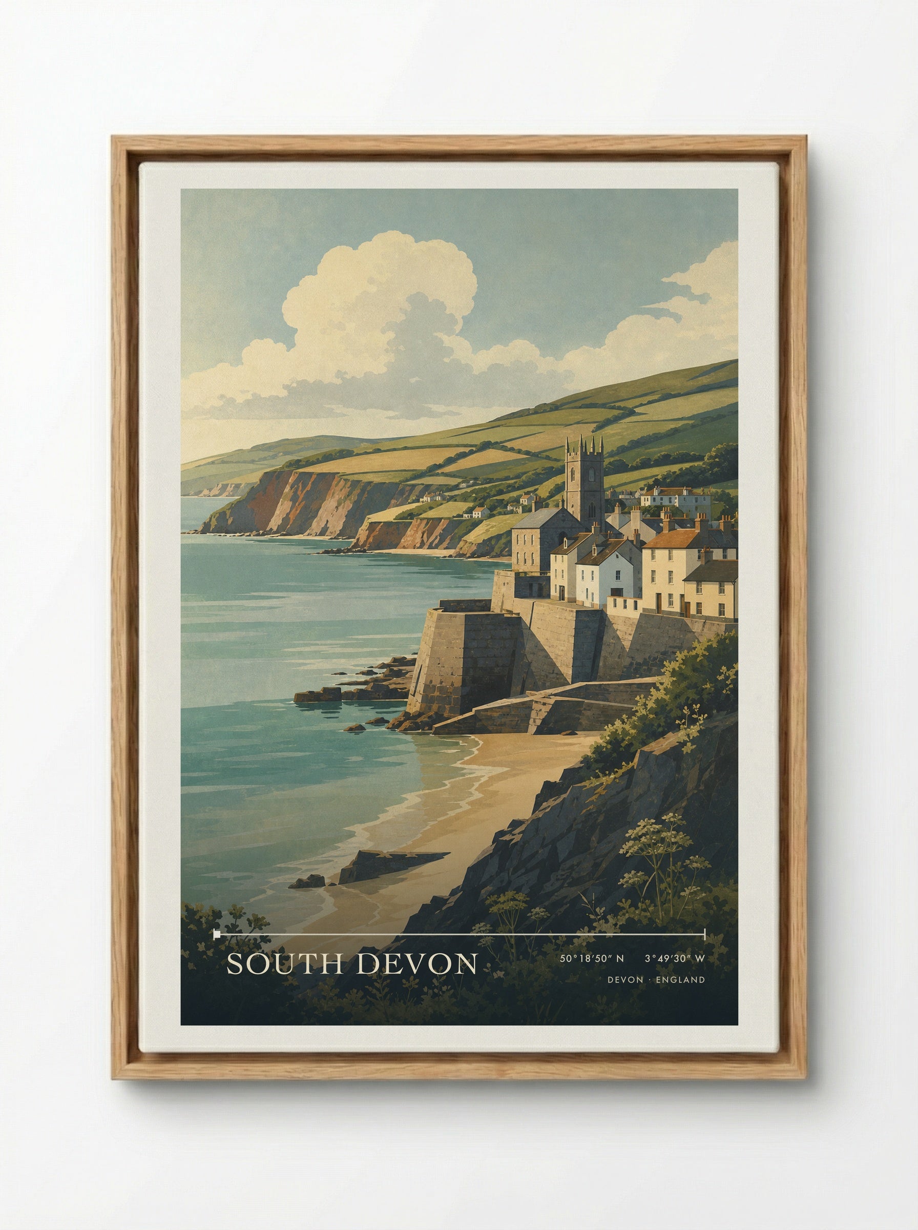 South Devon England Travel Poster - Framed Canvas Wood