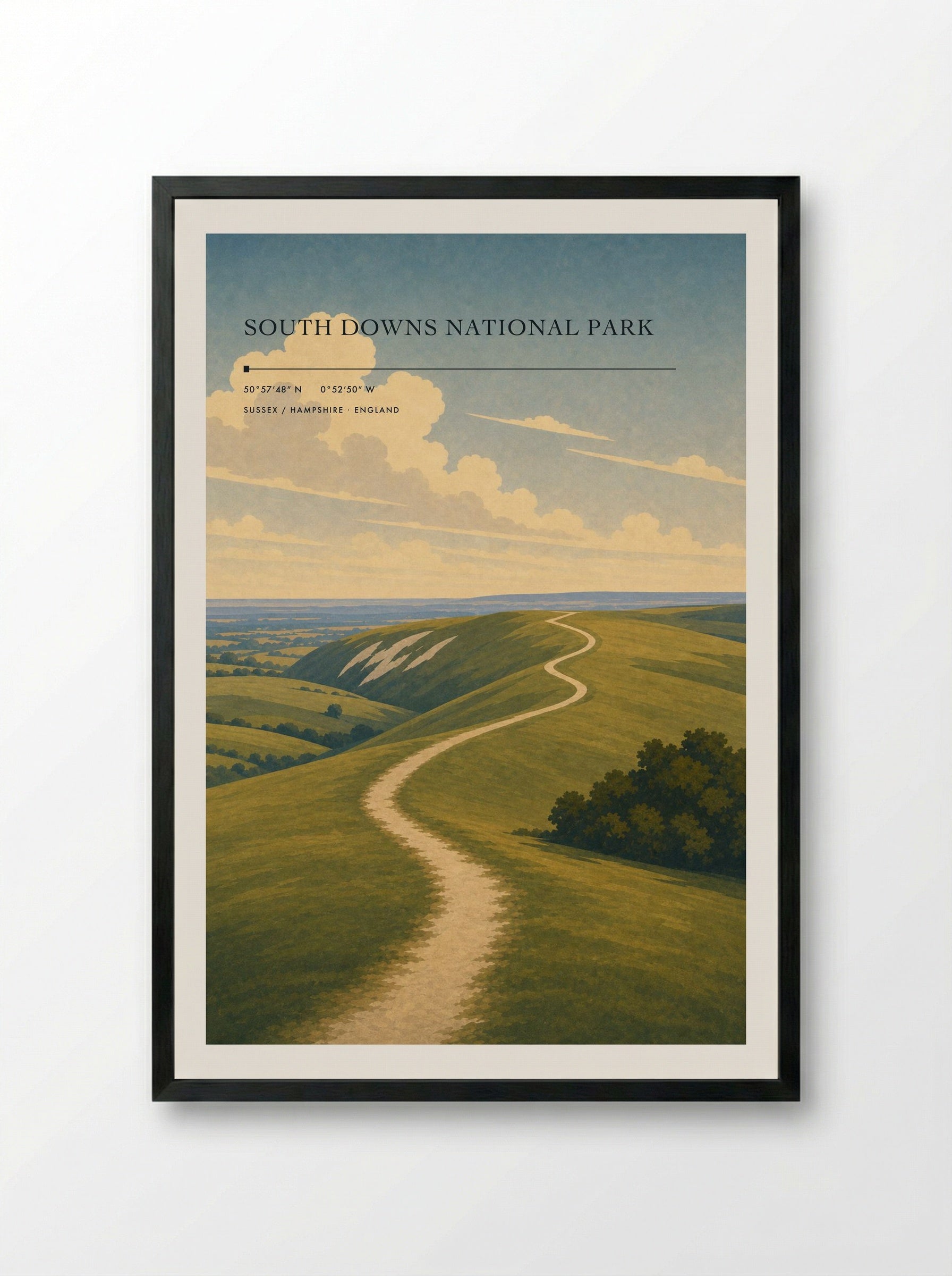 South Downs National Park Sussex / Hampshire England Travel Poster - Framed Print Black