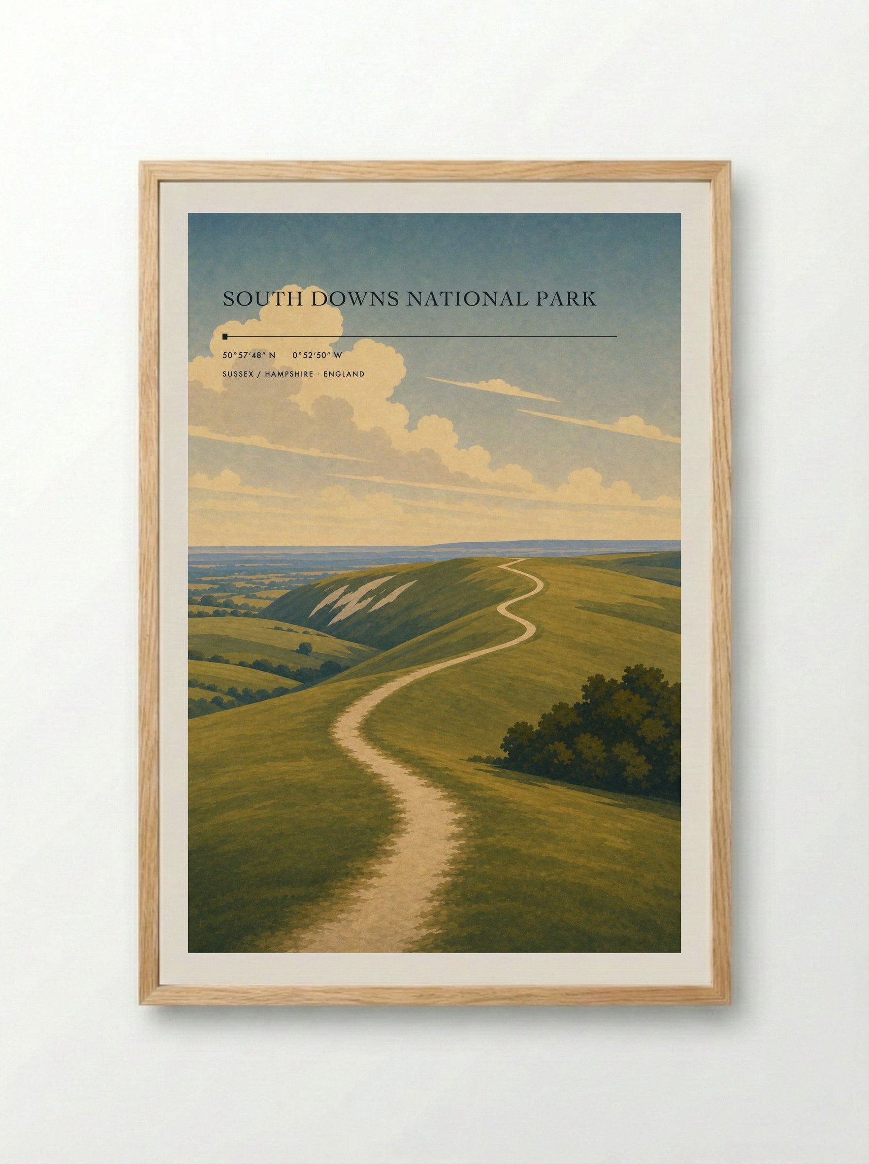 South Downs National Park Sussex / Hampshire England Travel Poster - Framed Print Wood