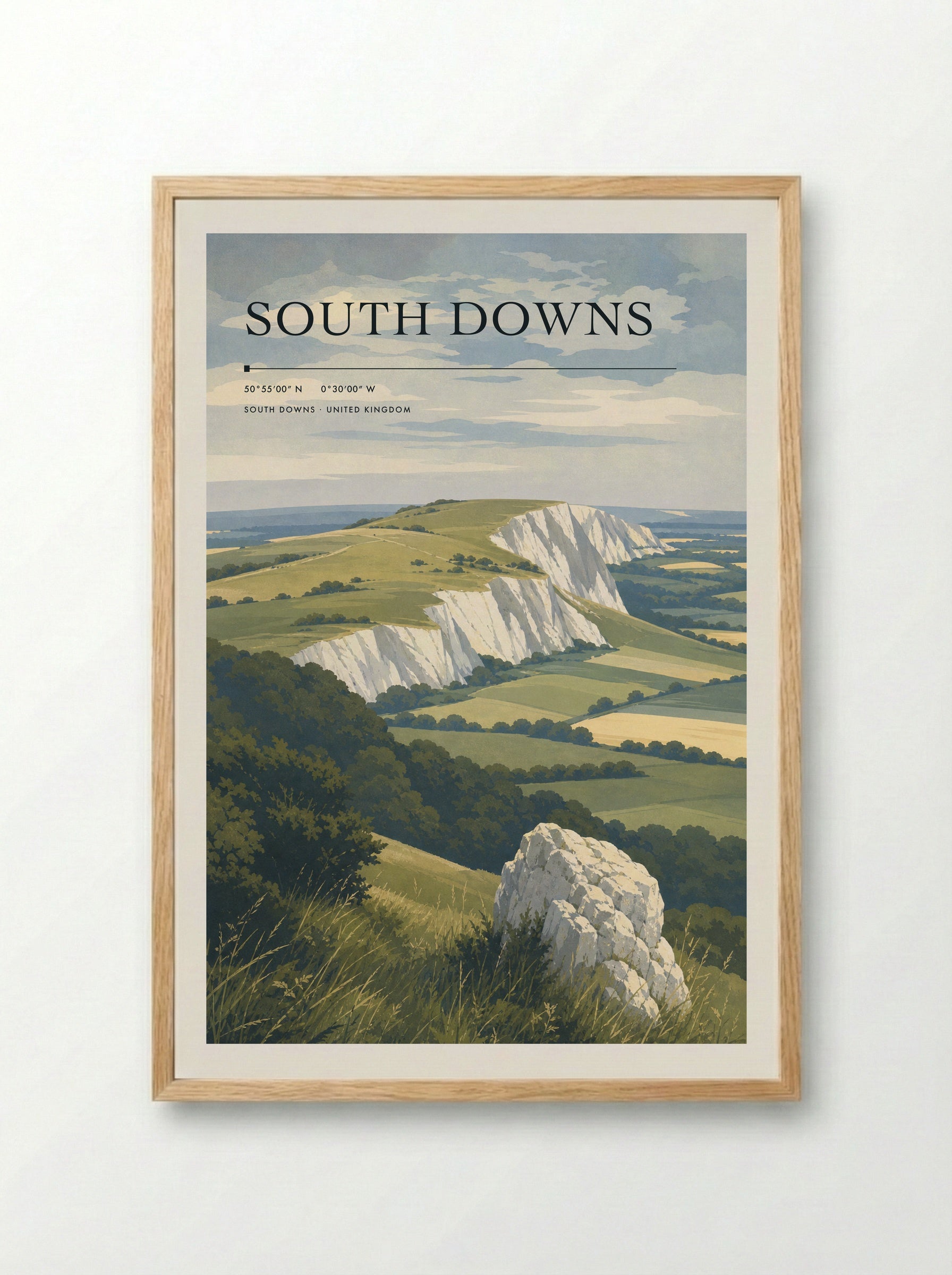 South Downs United Kingdom Travel Poster - Framed Print Wood