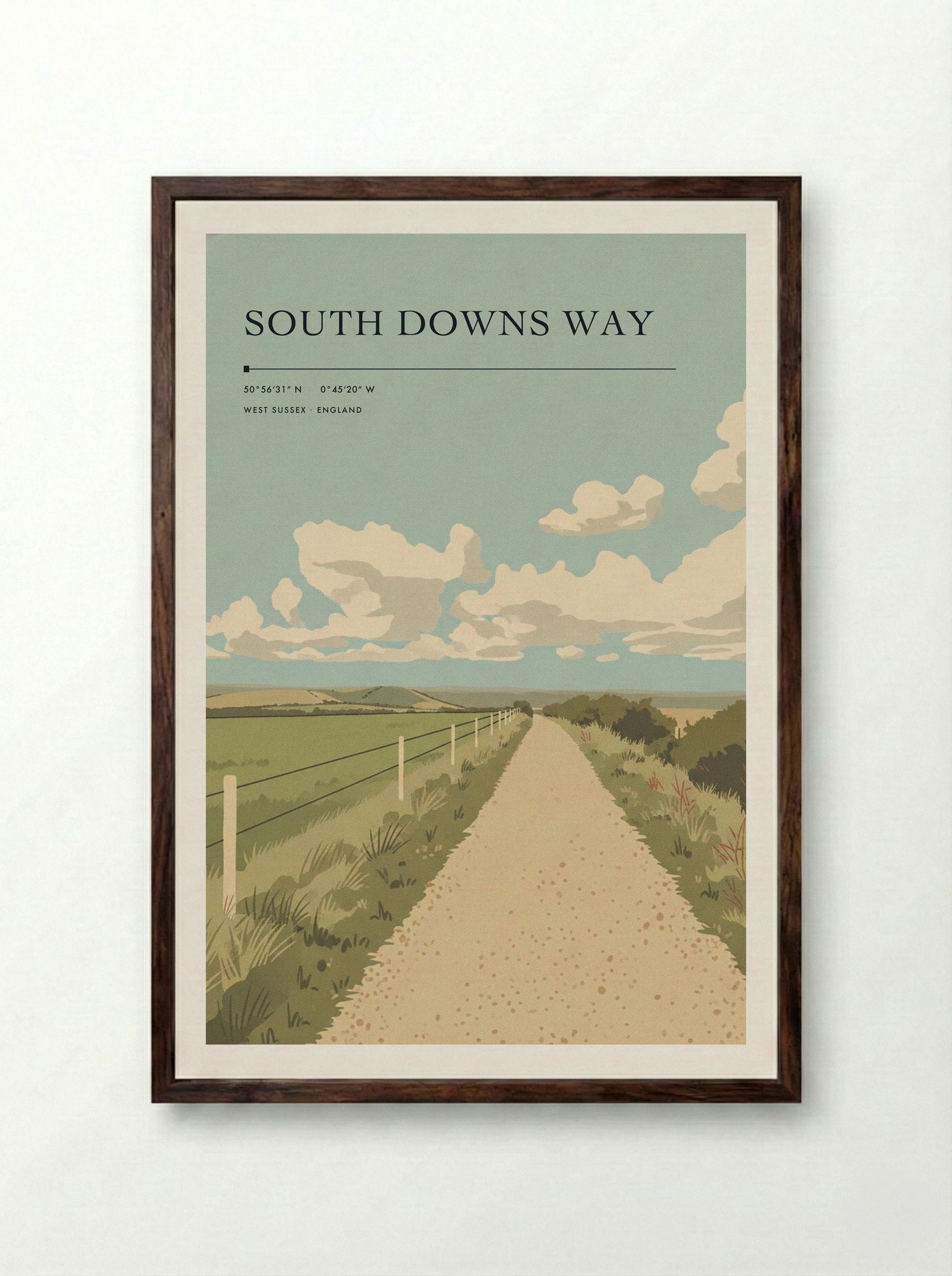 South Downs Way West Sussex England Travel Poster - Framed Print Dark Wood