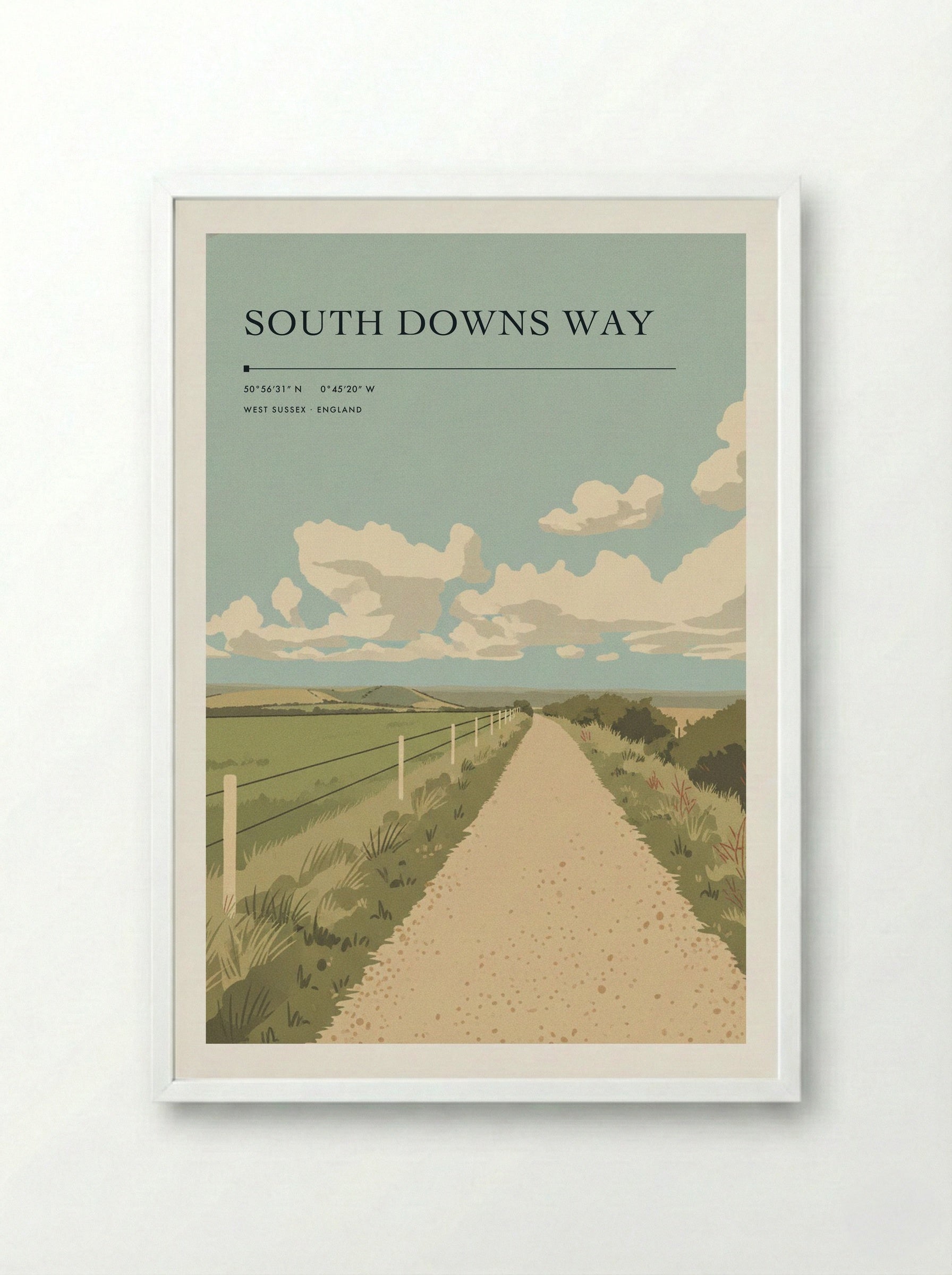 South Downs Way West Sussex England Travel Poster - Framed Print White