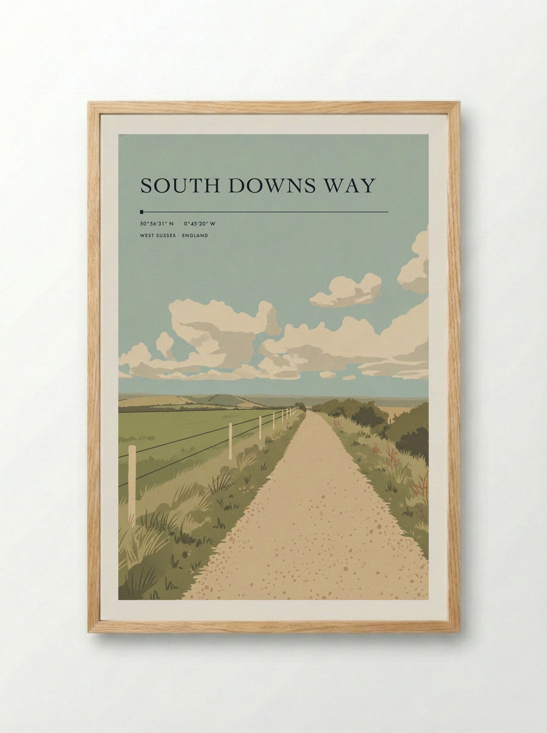 South Downs Way West Sussex England Travel Poster - Framed Print Wood