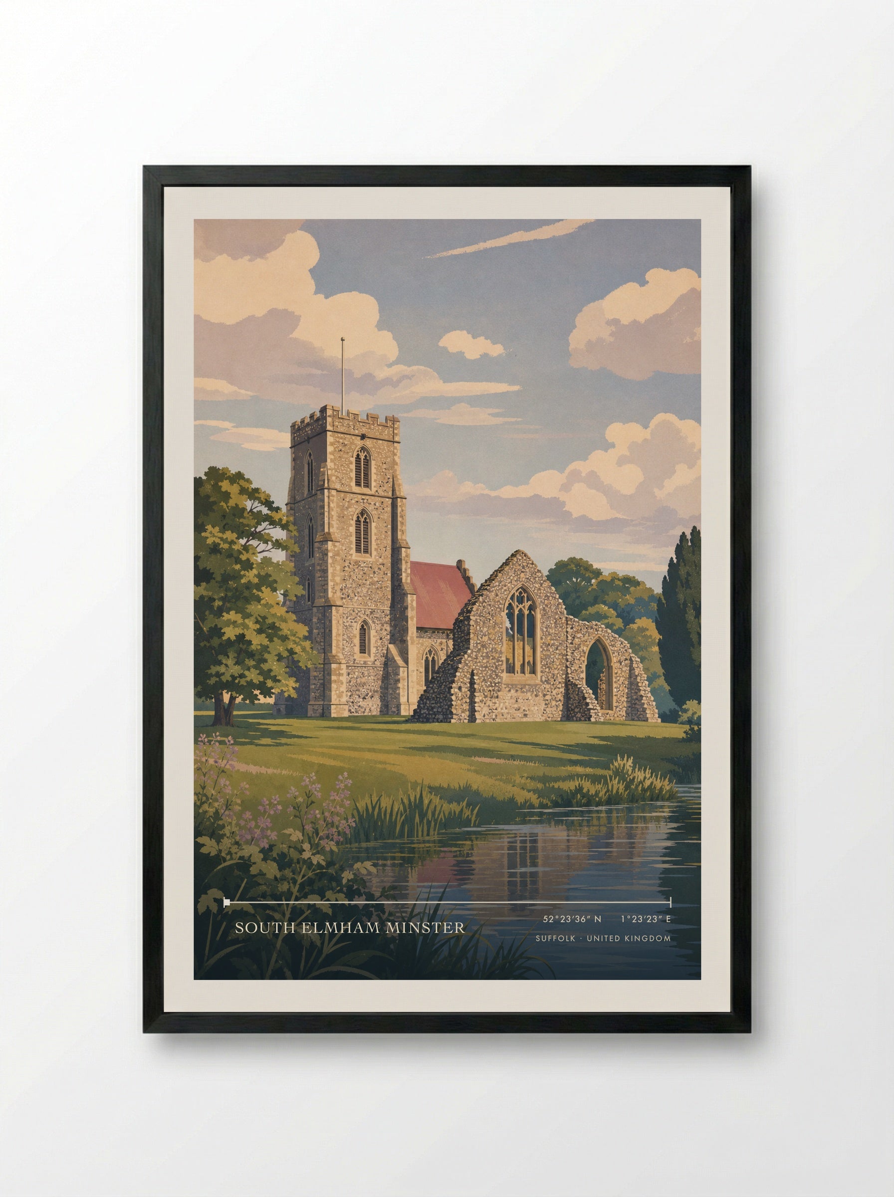 South Elmham Minster Suffolk United Kingdom Travel Poster - Framed Print Black