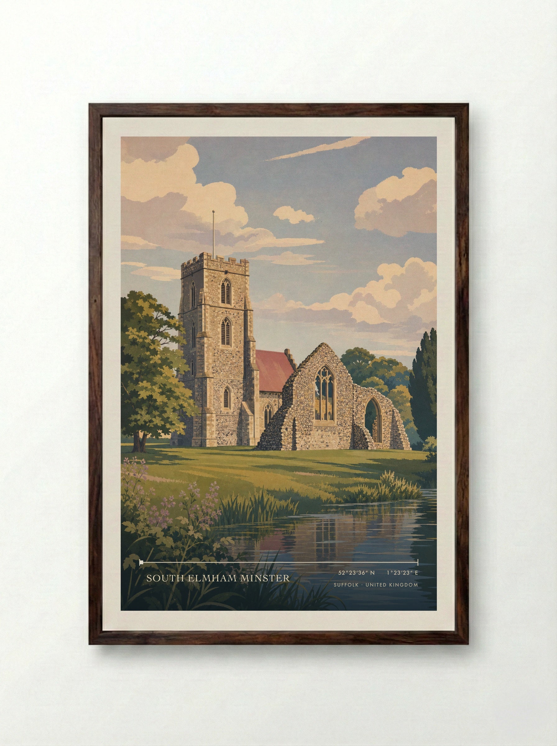 South Elmham Minster Suffolk United Kingdom Travel Poster - Framed Print Dark Wood