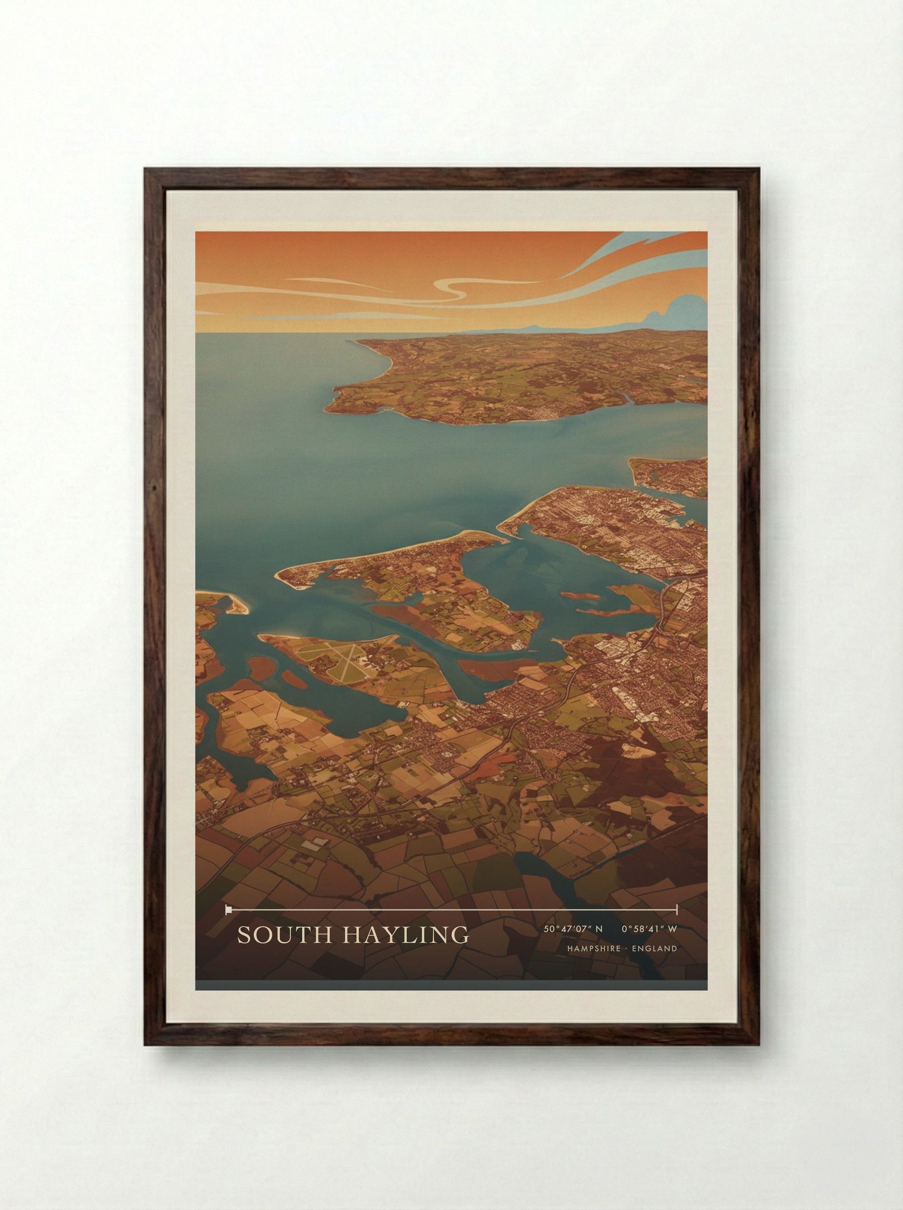 South Hayling Hampshire England Travel Poster - Framed Print Dark Wood
