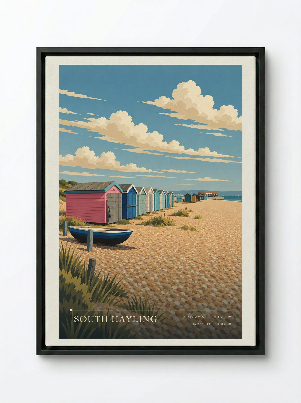 South Hayling, Hampshire | Travel Poster - Framed Canvas Black