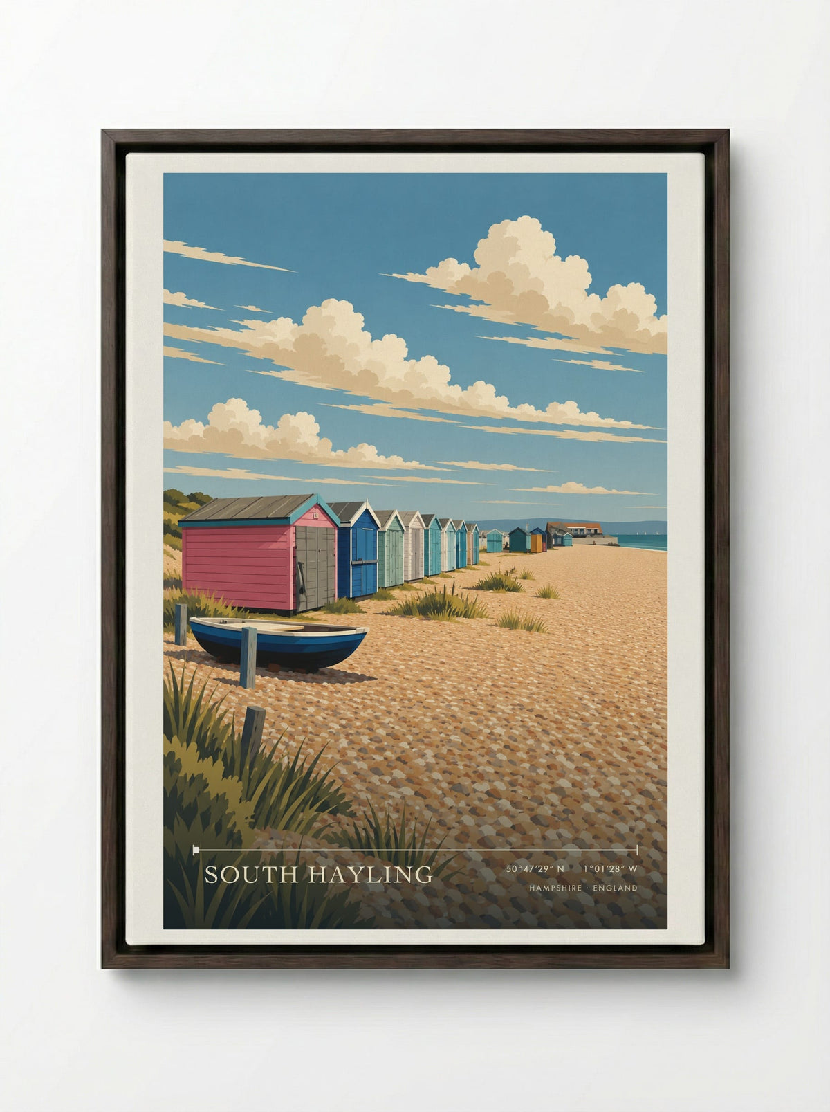 South Hayling, Hampshire | Travel Poster - Framed Canvas Dark Wood