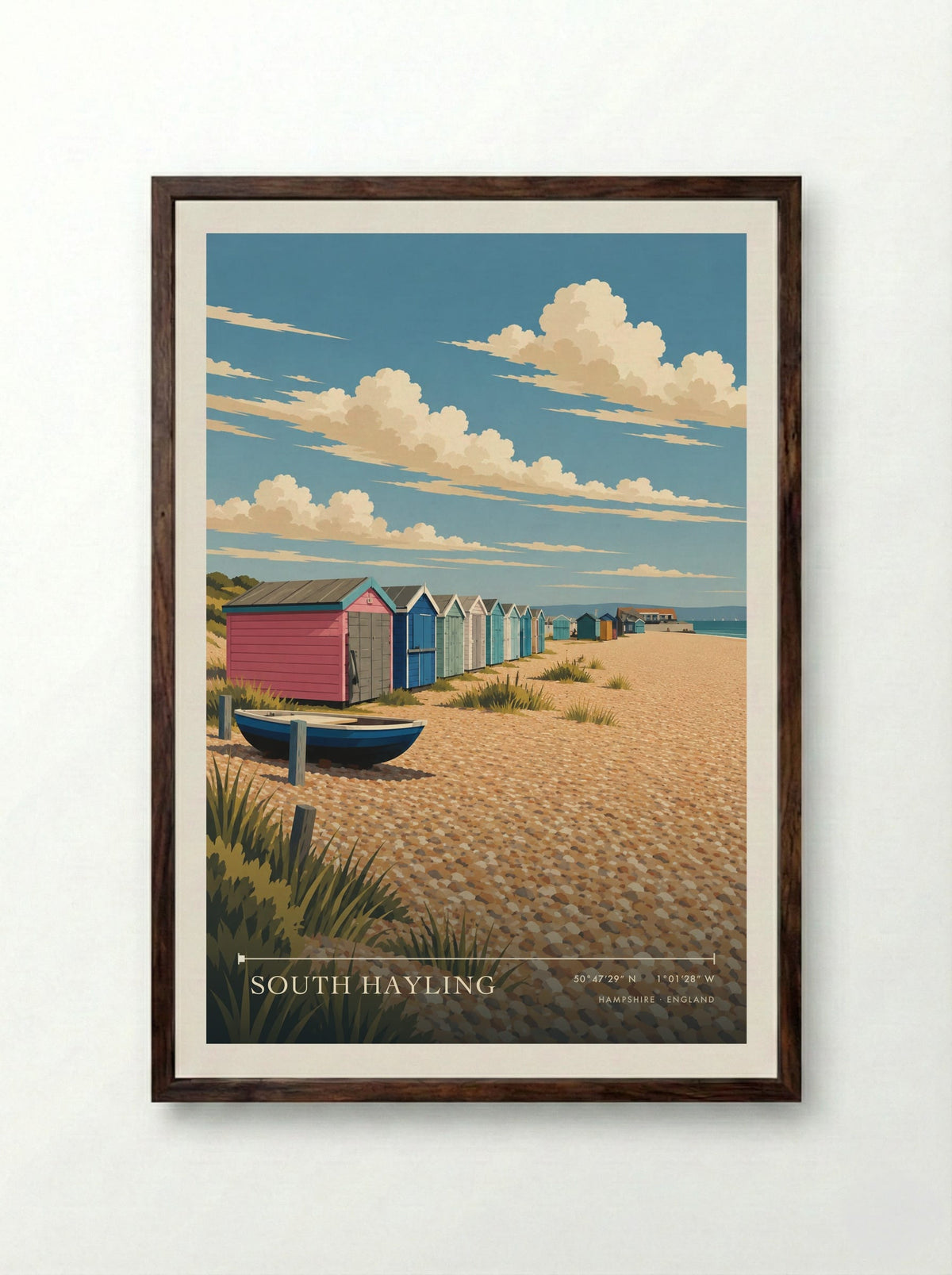 South Hayling, Hampshire | Travel Poster - Framed Print Dark Wood