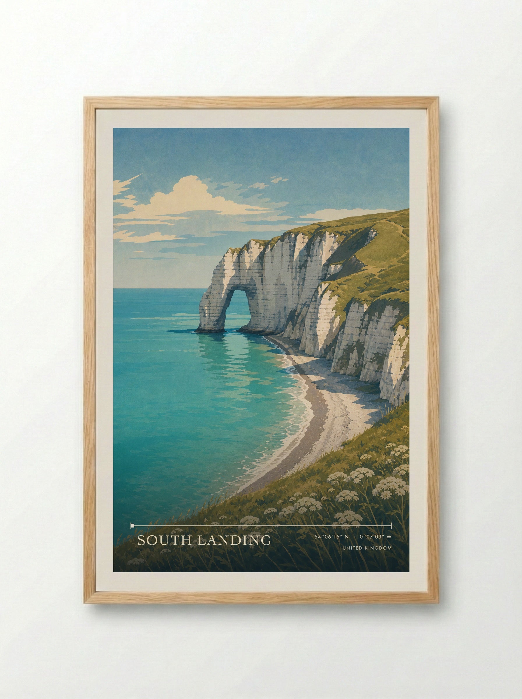 South Landing United Kingdom Travel Poster - Framed Print Wood