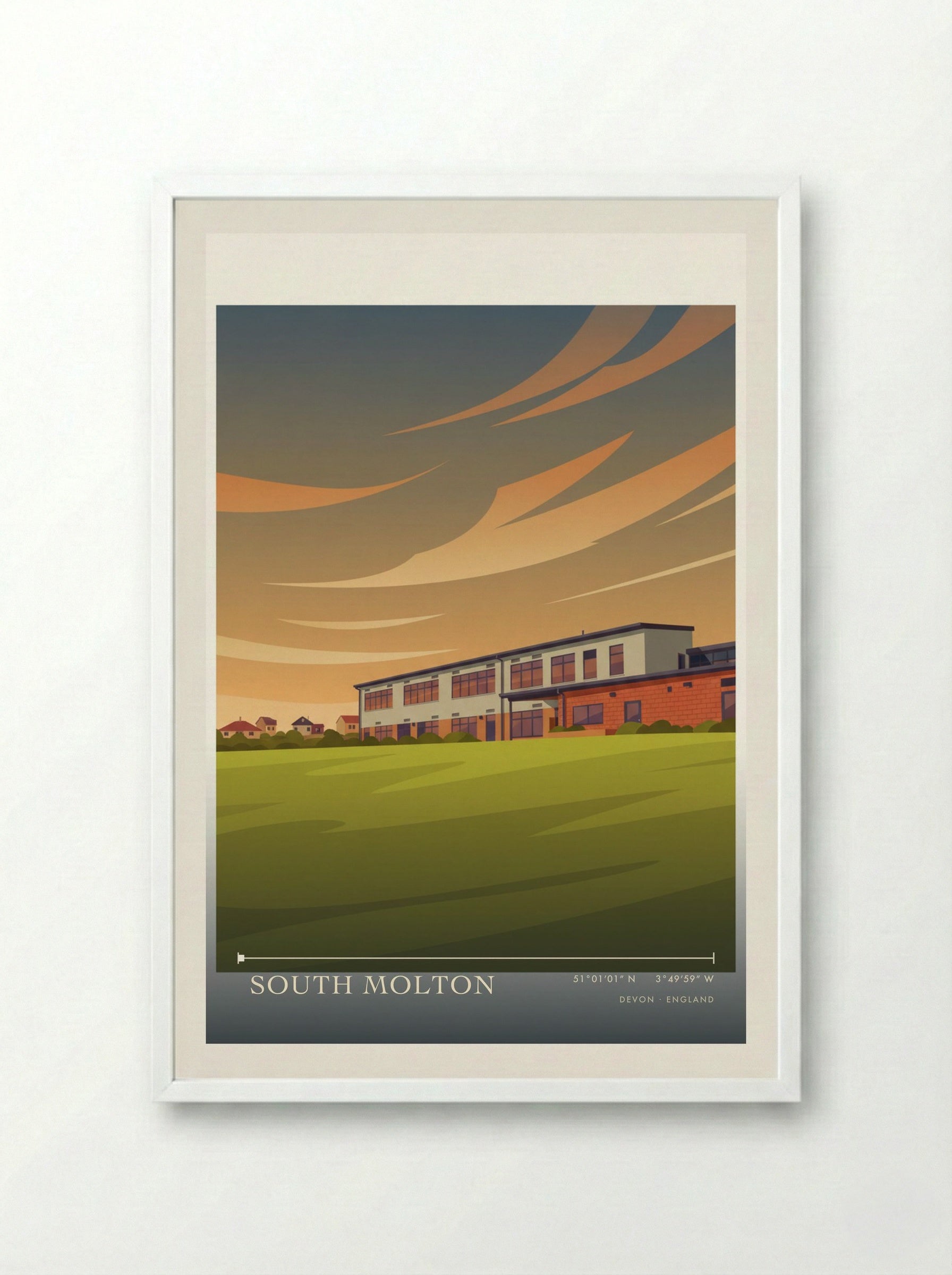 South Molton Devon England Travel Poster - Framed Print White