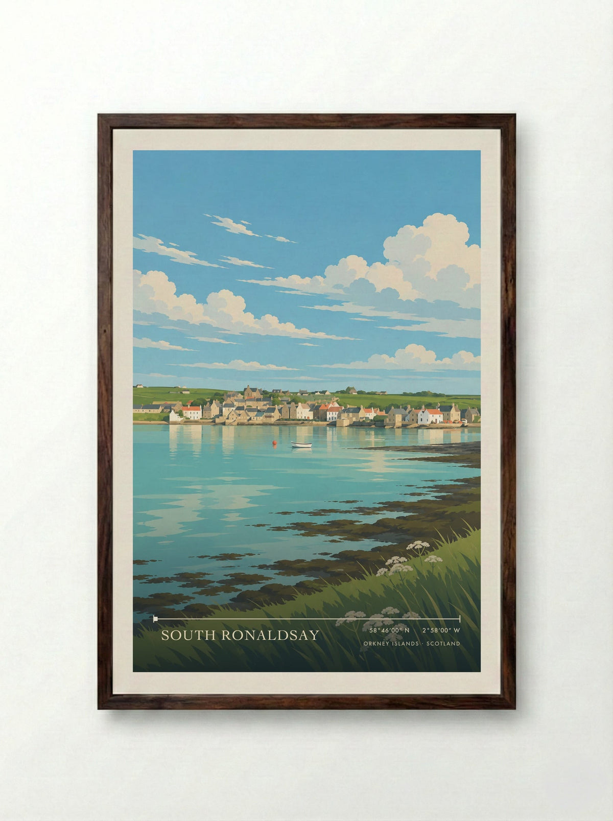 South Ronaldsay, Orkney Islands | Travel Poster - Framed Print Dark Wood