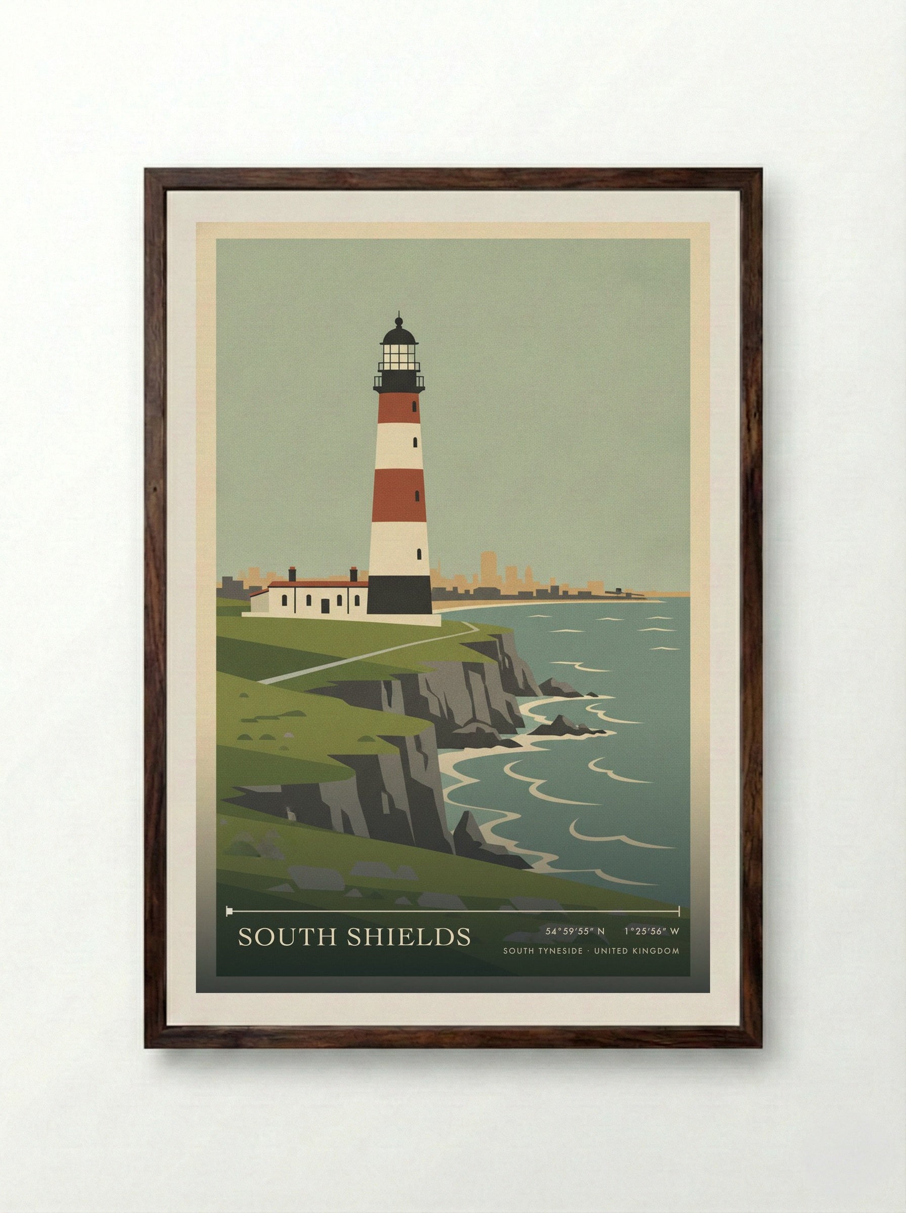South Shields South Tyneside United Kingdom Travel Poster - Framed Print Dark Wood