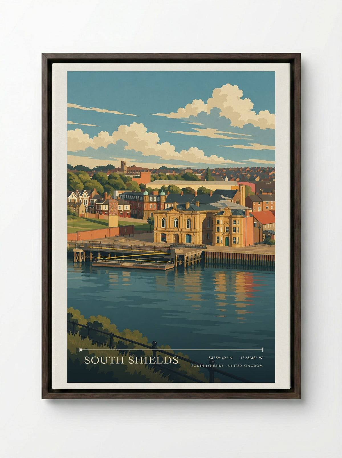 South Shields, South Tyneside | Travel Poster - Framed Canvas Dark Wood