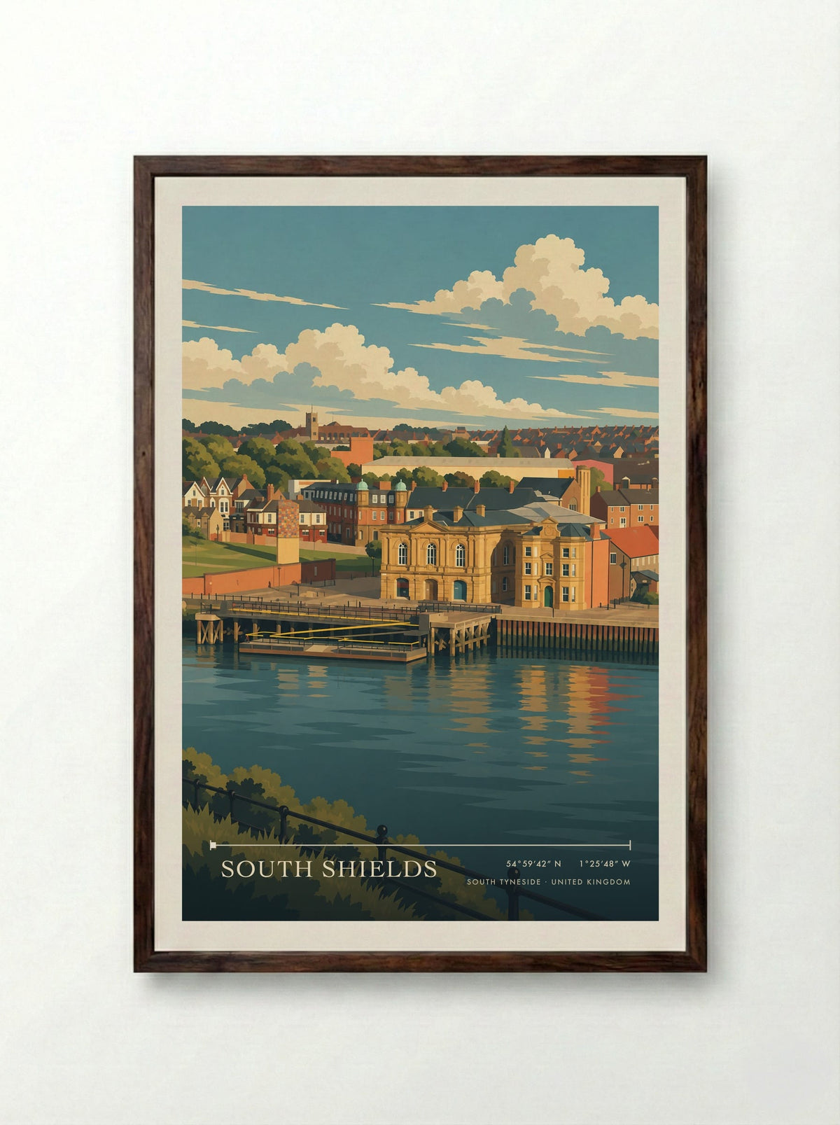 South Shields, South Tyneside | Travel Poster - Framed Print Dark Wood